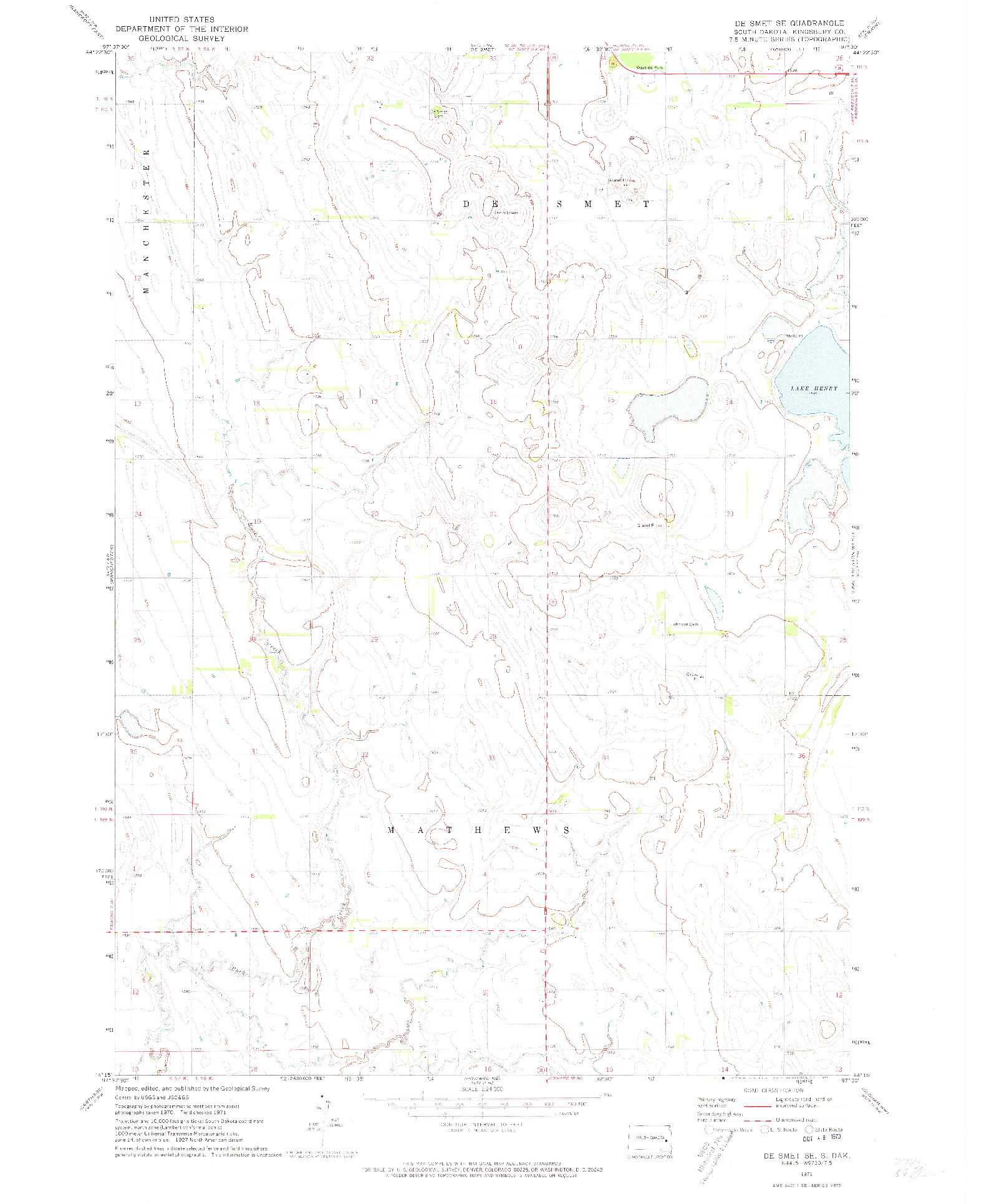 USGS 1:24000-SCALE QUADRANGLE FOR DE SMET SE, SD 1971