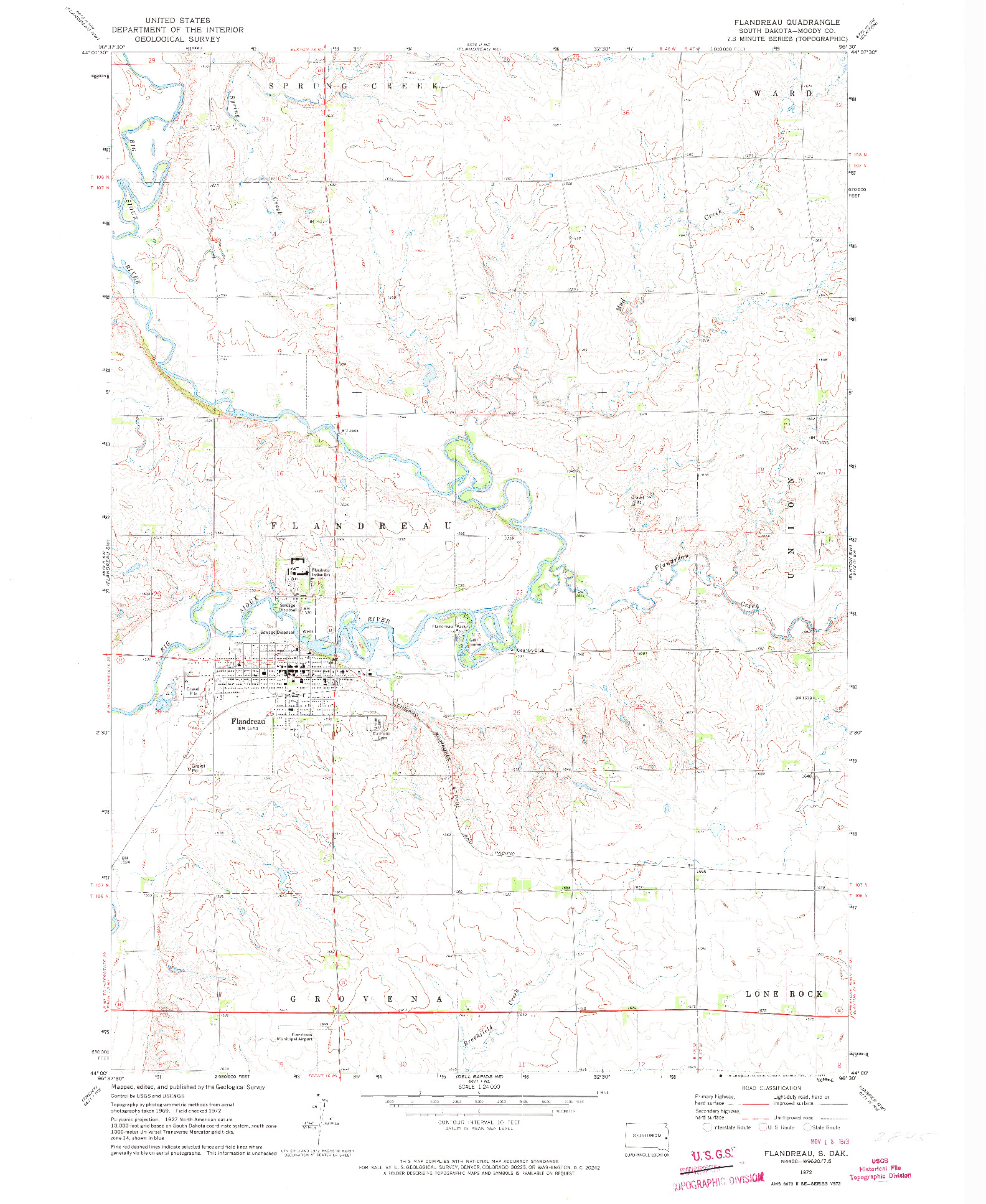 USGS 1:24000-SCALE QUADRANGLE FOR FLANDREAU, SD 1972