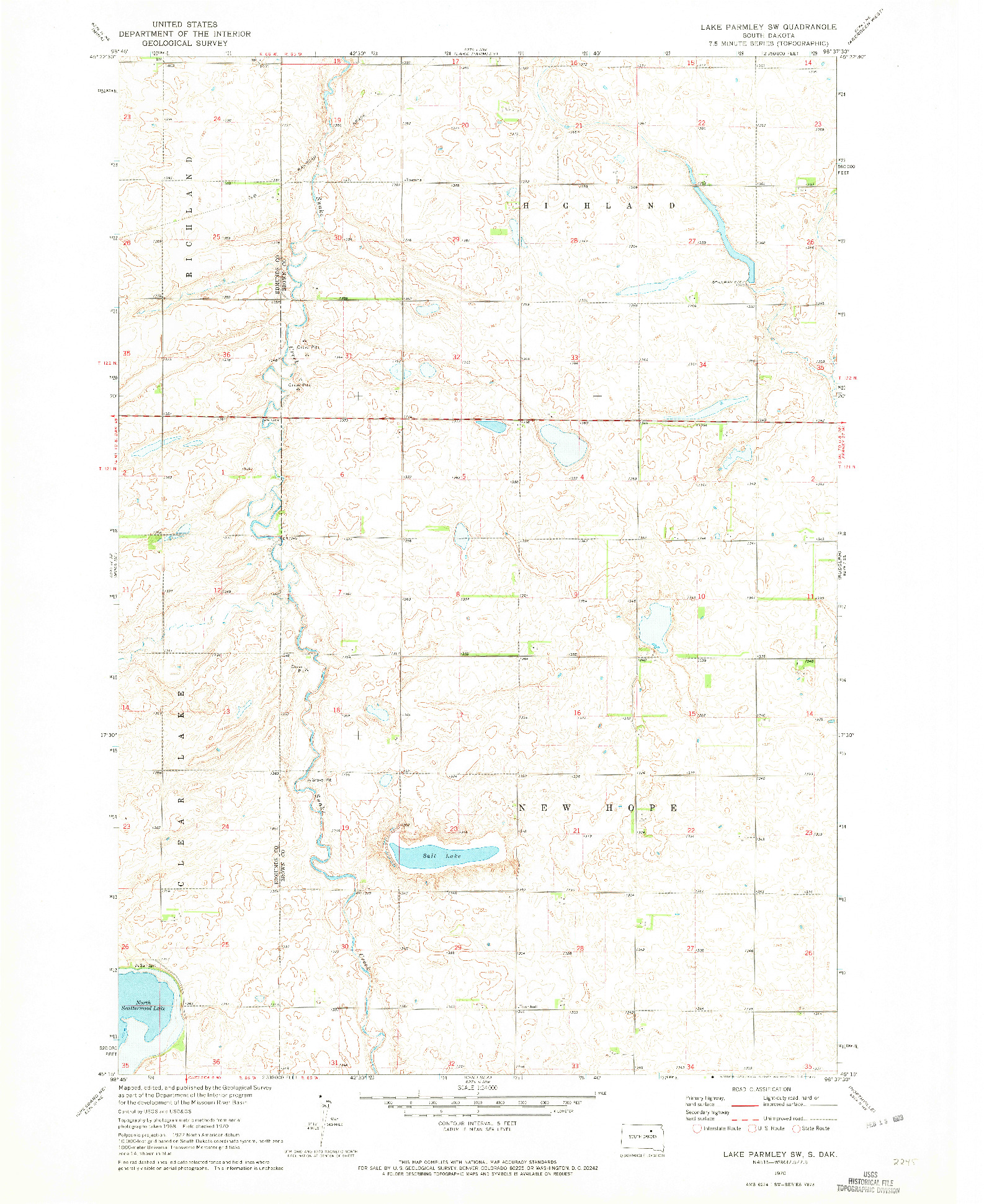 USGS 1:24000-SCALE QUADRANGLE FOR LAKE PARMLEY SW, SD 1970