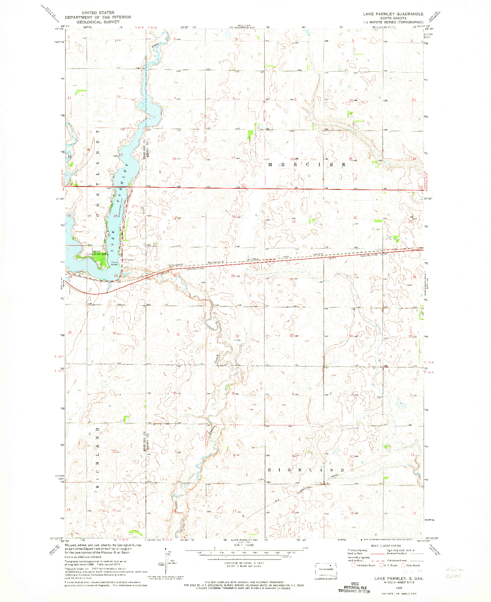 USGS 1:24000-SCALE QUADRANGLE FOR LAKE PARMLEY, SD 1970