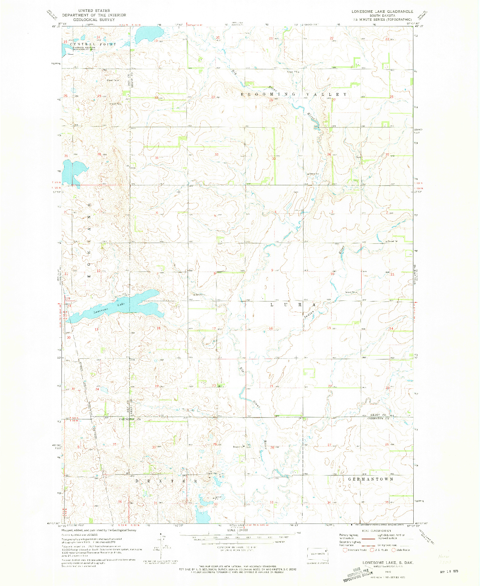 USGS 1:24000-SCALE QUADRANGLE FOR LONESOME LAKE, SD 1970