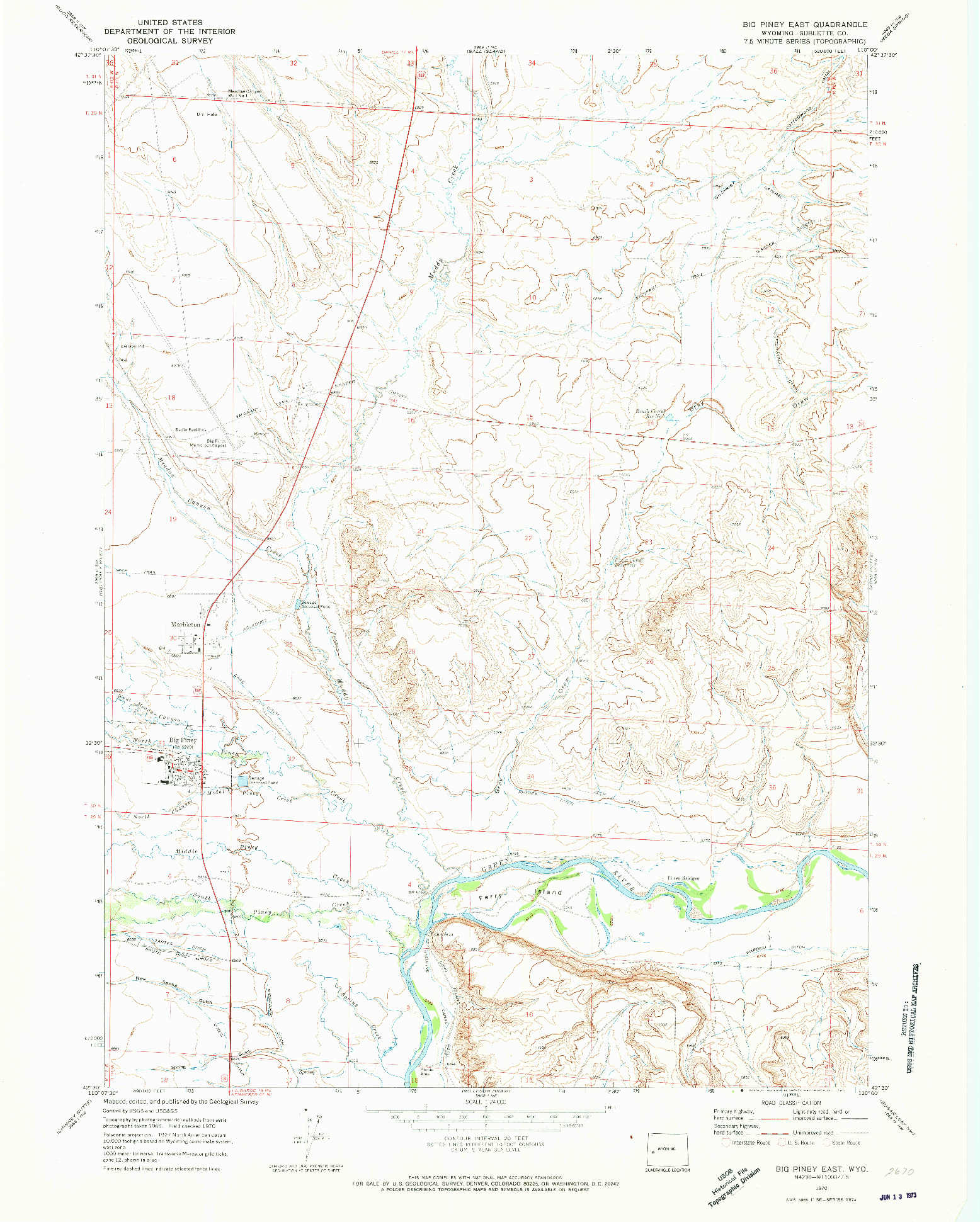 USGS 1:24000-SCALE QUADRANGLE FOR BIG PINEY EAST, WY 1970