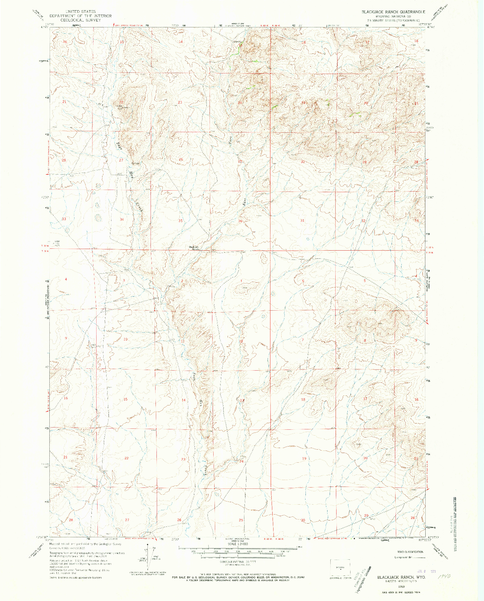 USGS 1:24000-SCALE QUADRANGLE FOR BLACKJACK RANCH, WY 1959