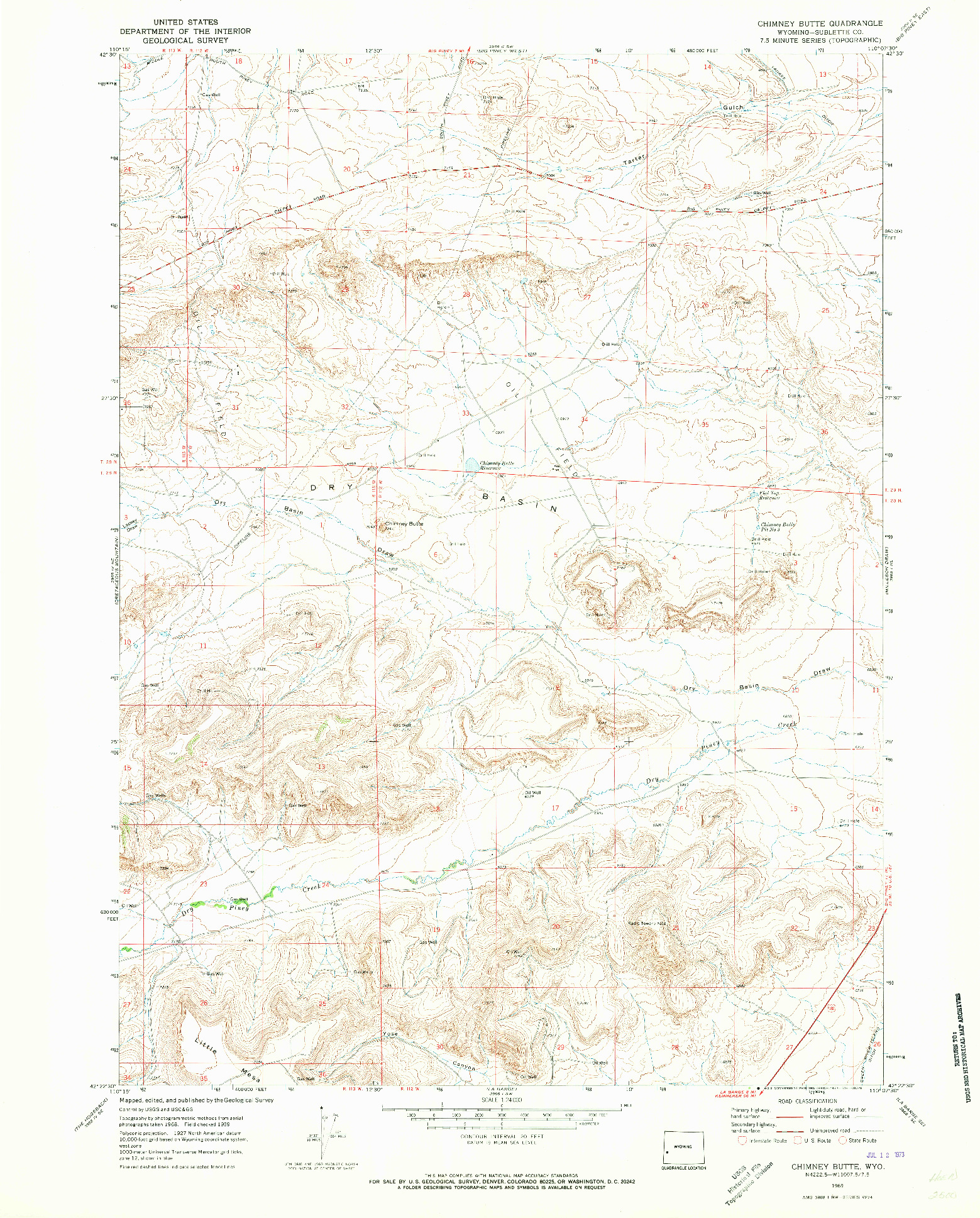 USGS 1:24000-SCALE QUADRANGLE FOR CHIMNEY BUTTE, WY 1969