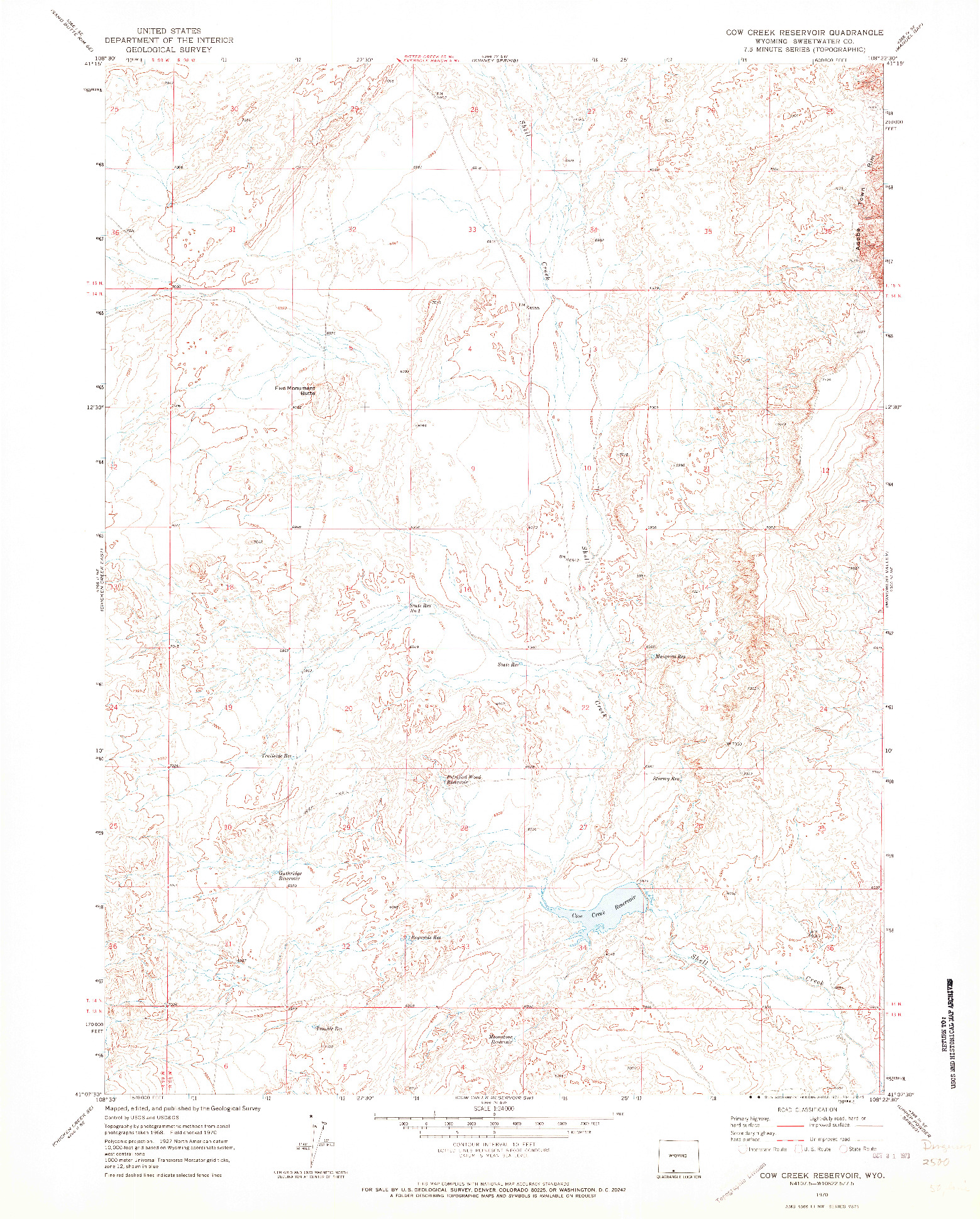 USGS 1:24000-SCALE QUADRANGLE FOR COW CREEK RESERVOIR, WY 1970