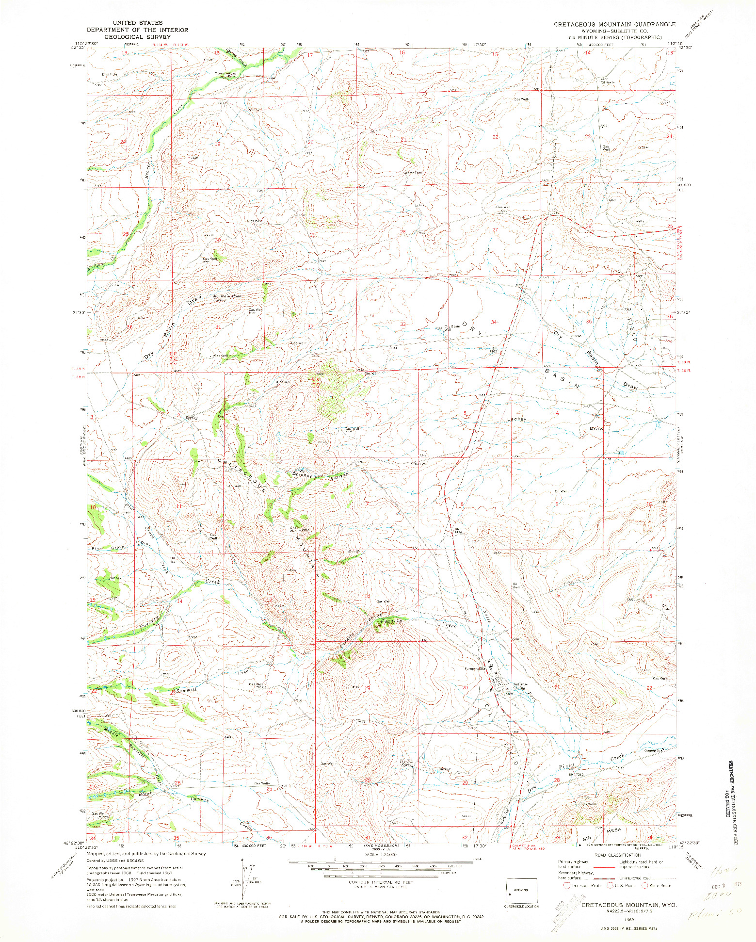 USGS 1:24000-SCALE QUADRANGLE FOR CRETACEOUS MOUNTAIN, WY 1969