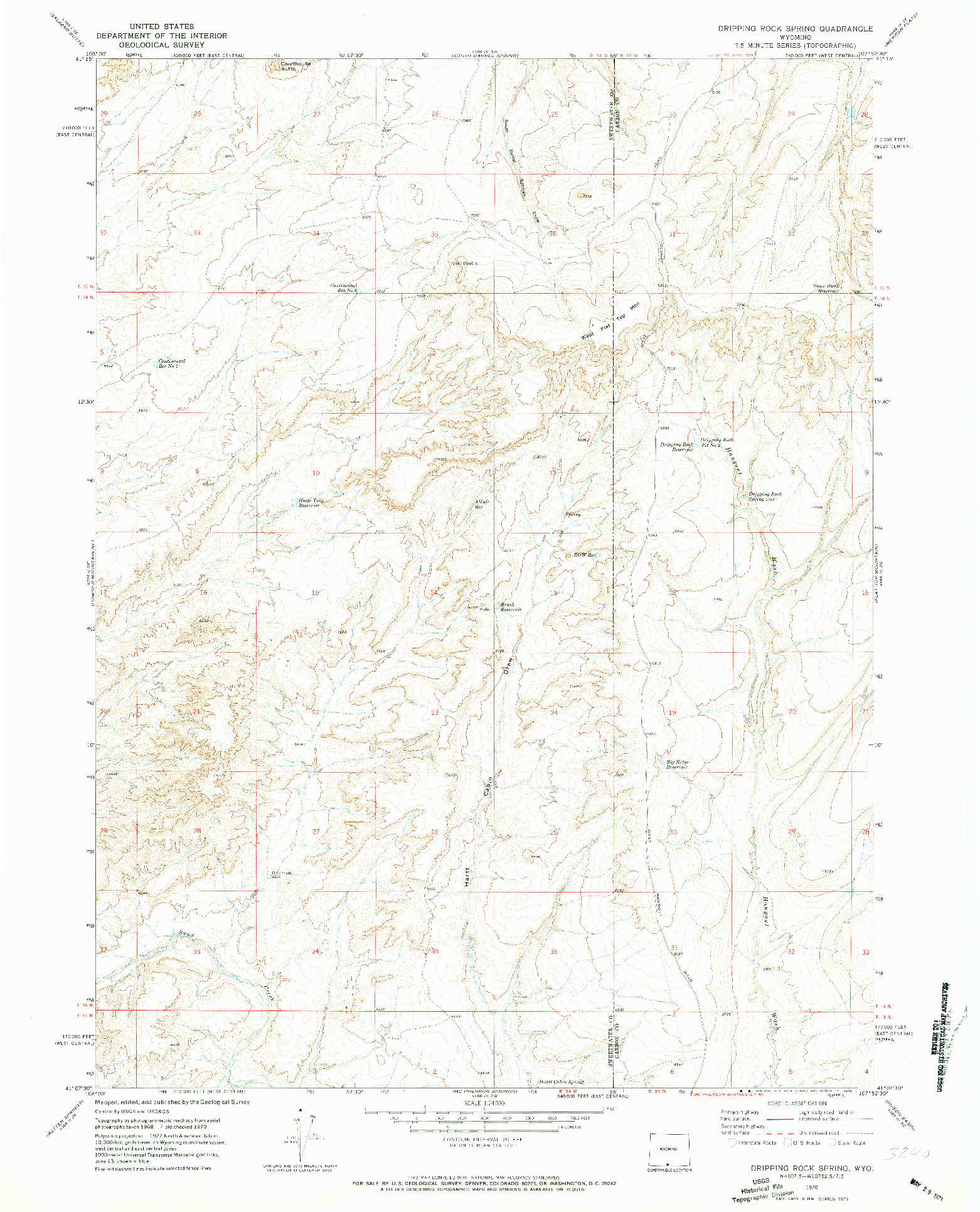 USGS 1:24000-SCALE QUADRANGLE FOR DRIPPING ROCK SPRING, WY 1970