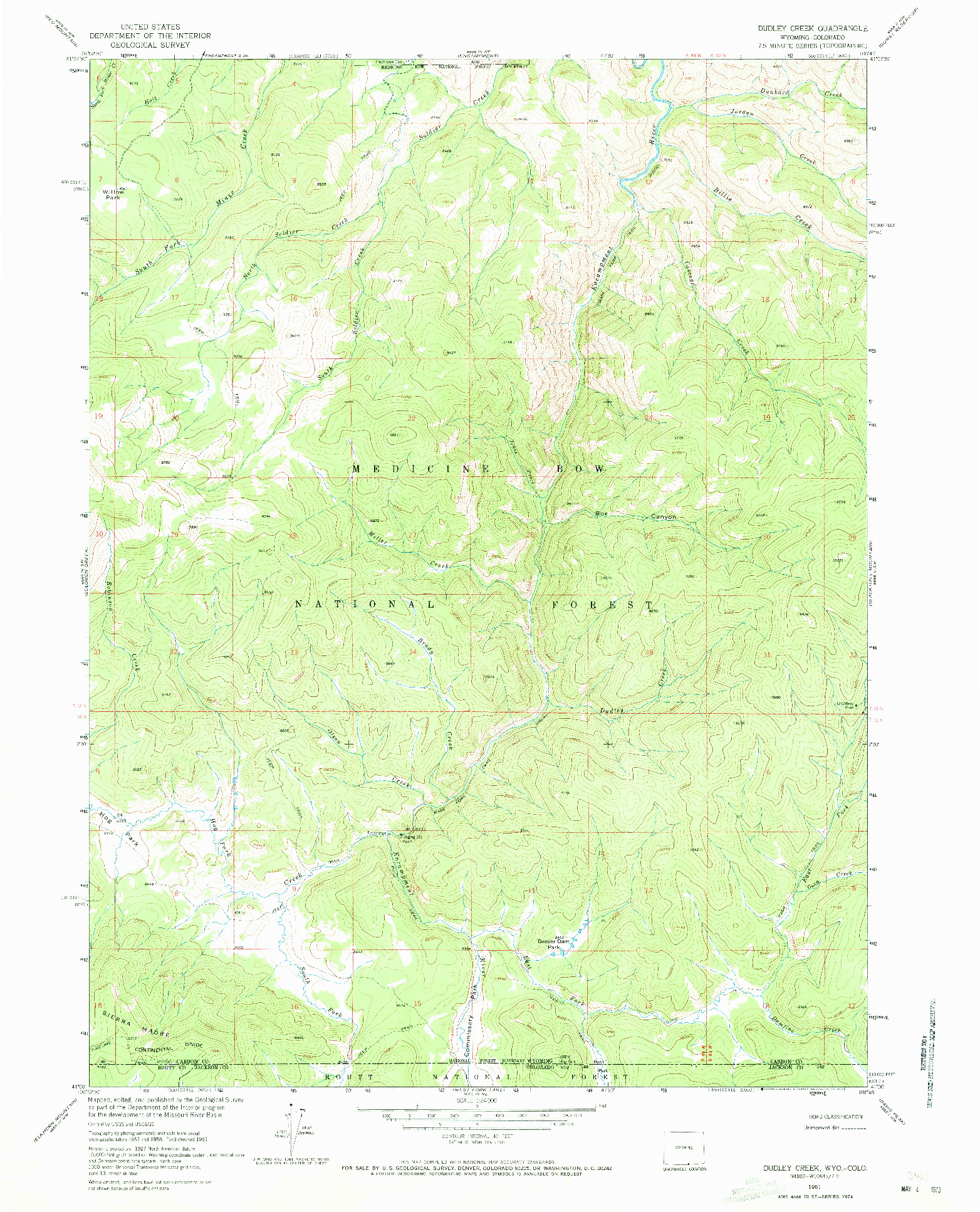 USGS 1:24000-SCALE QUADRANGLE FOR DUDLEY CREEK, WY 1961