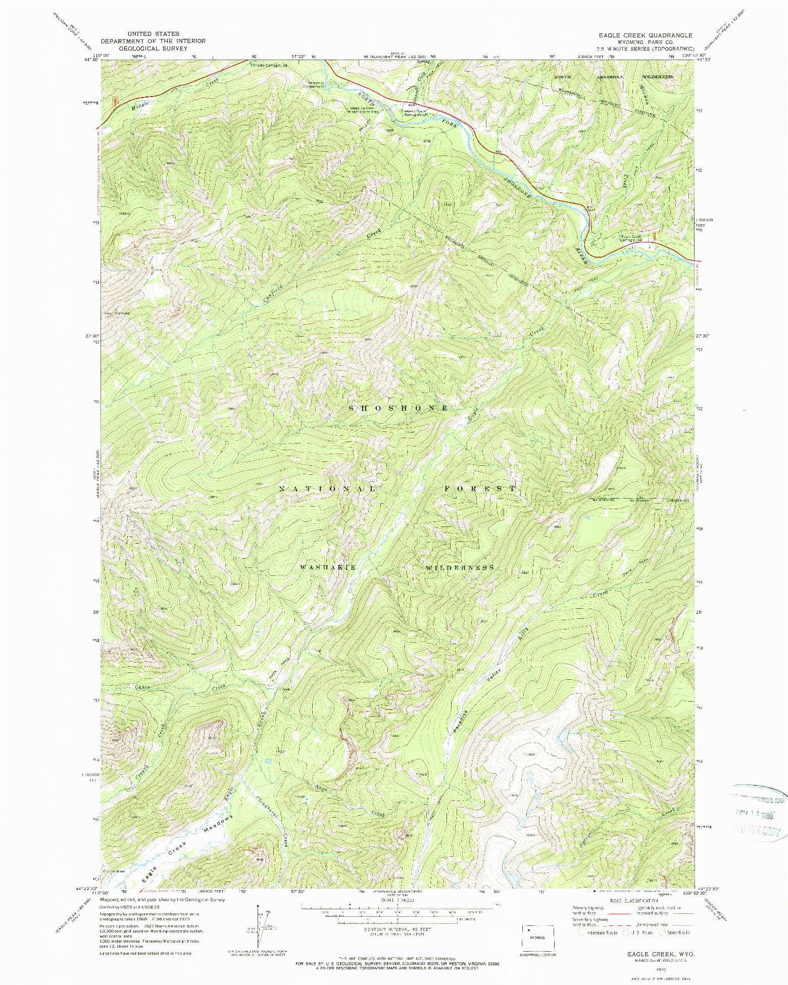 USGS 1:24000-SCALE QUADRANGLE FOR EAGLE CREEK, WY 1970