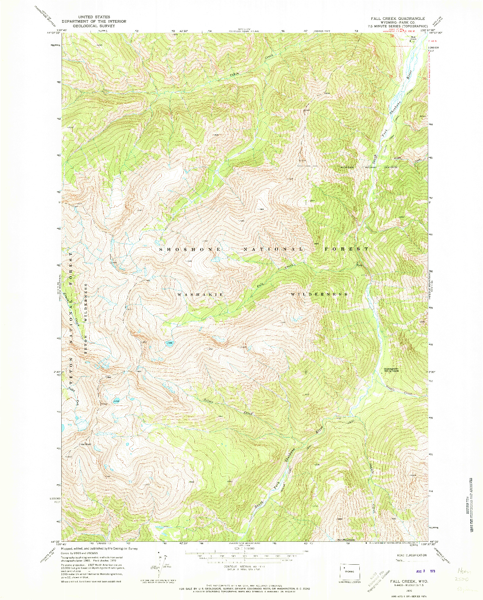 USGS 1:24000-SCALE QUADRANGLE FOR FALL CREEK, WY 1970