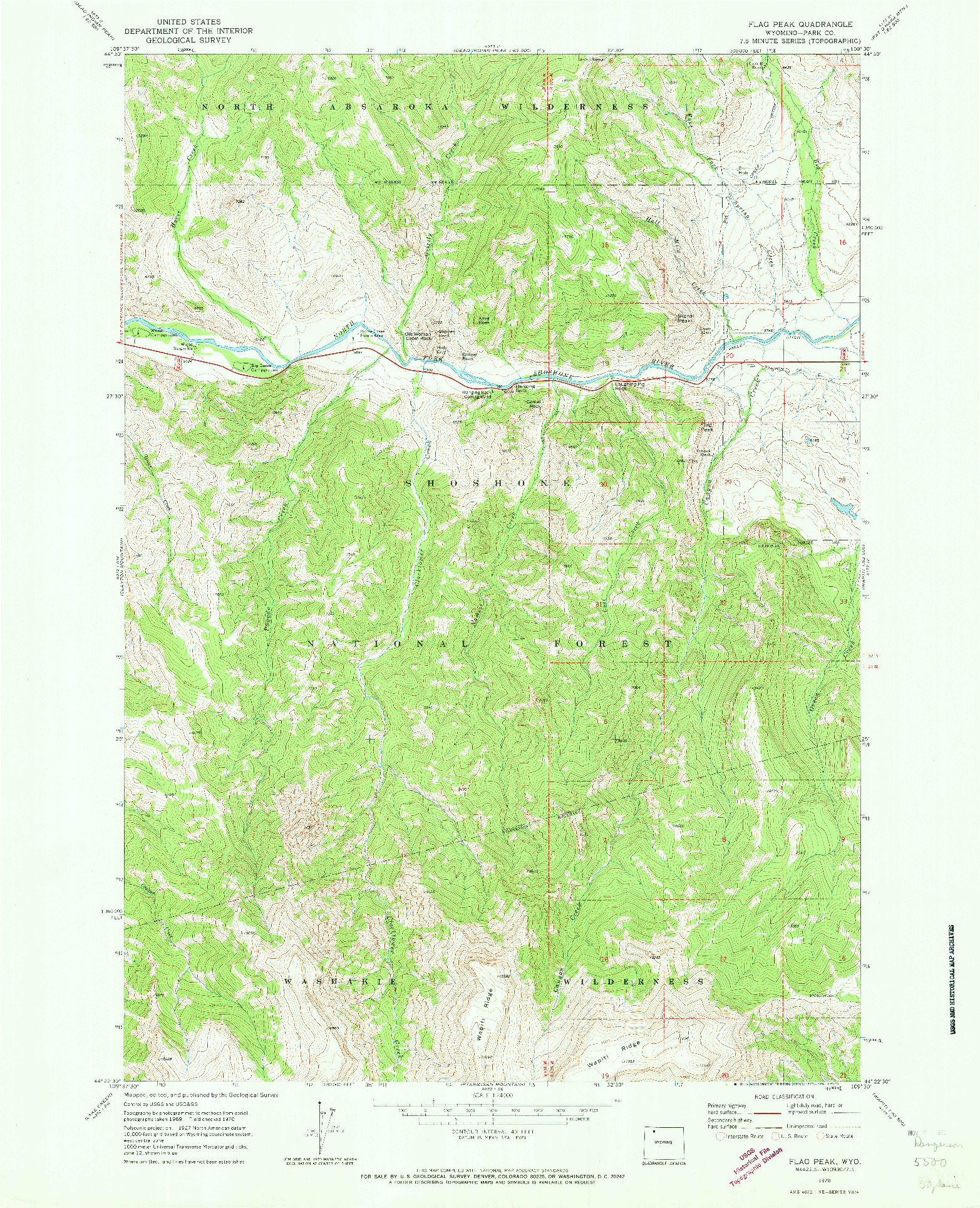 USGS 1:24000-SCALE QUADRANGLE FOR FLAG PEAK, WY 1970