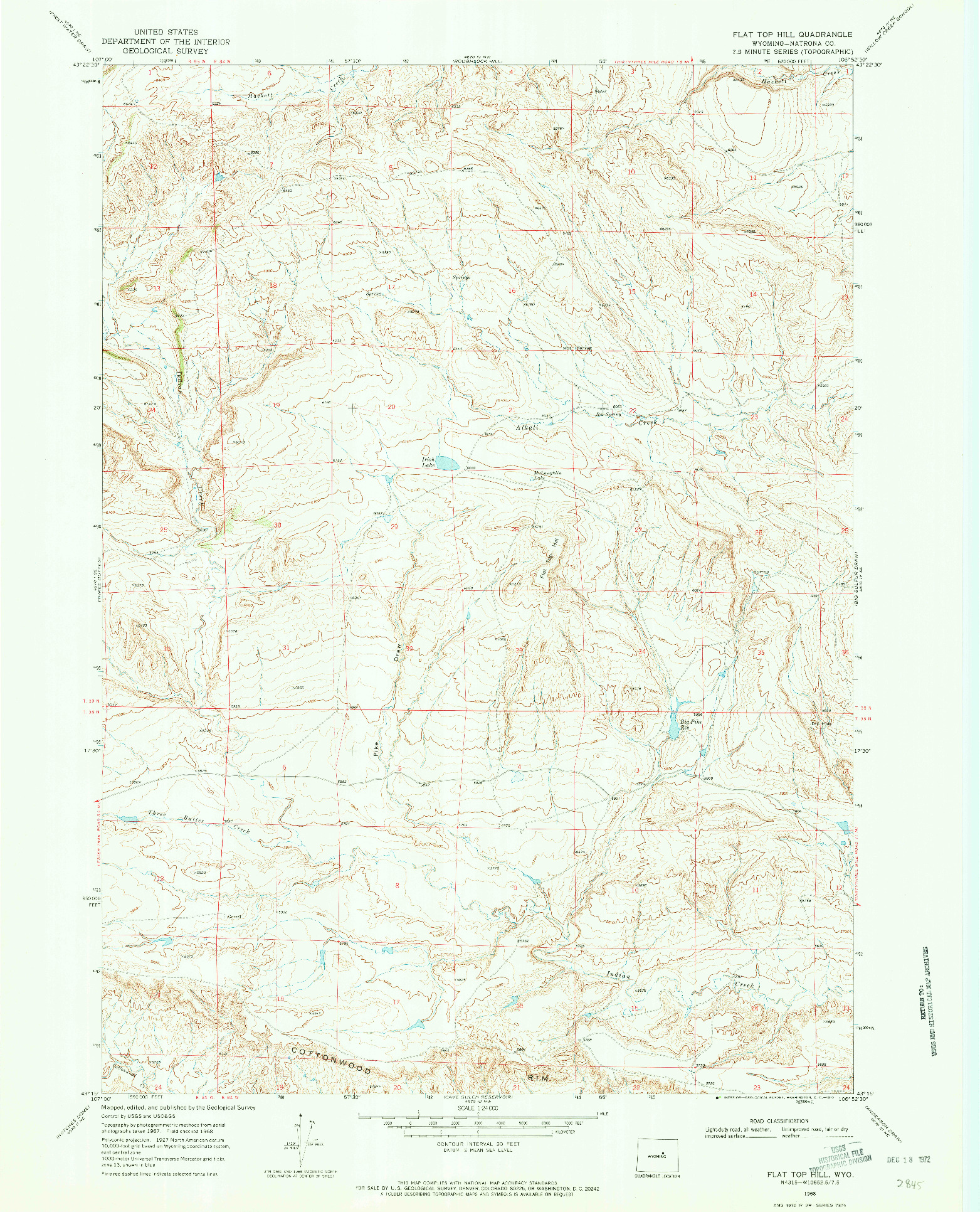 USGS 1:24000-SCALE QUADRANGLE FOR FLAT TOP HILL, WY 1968