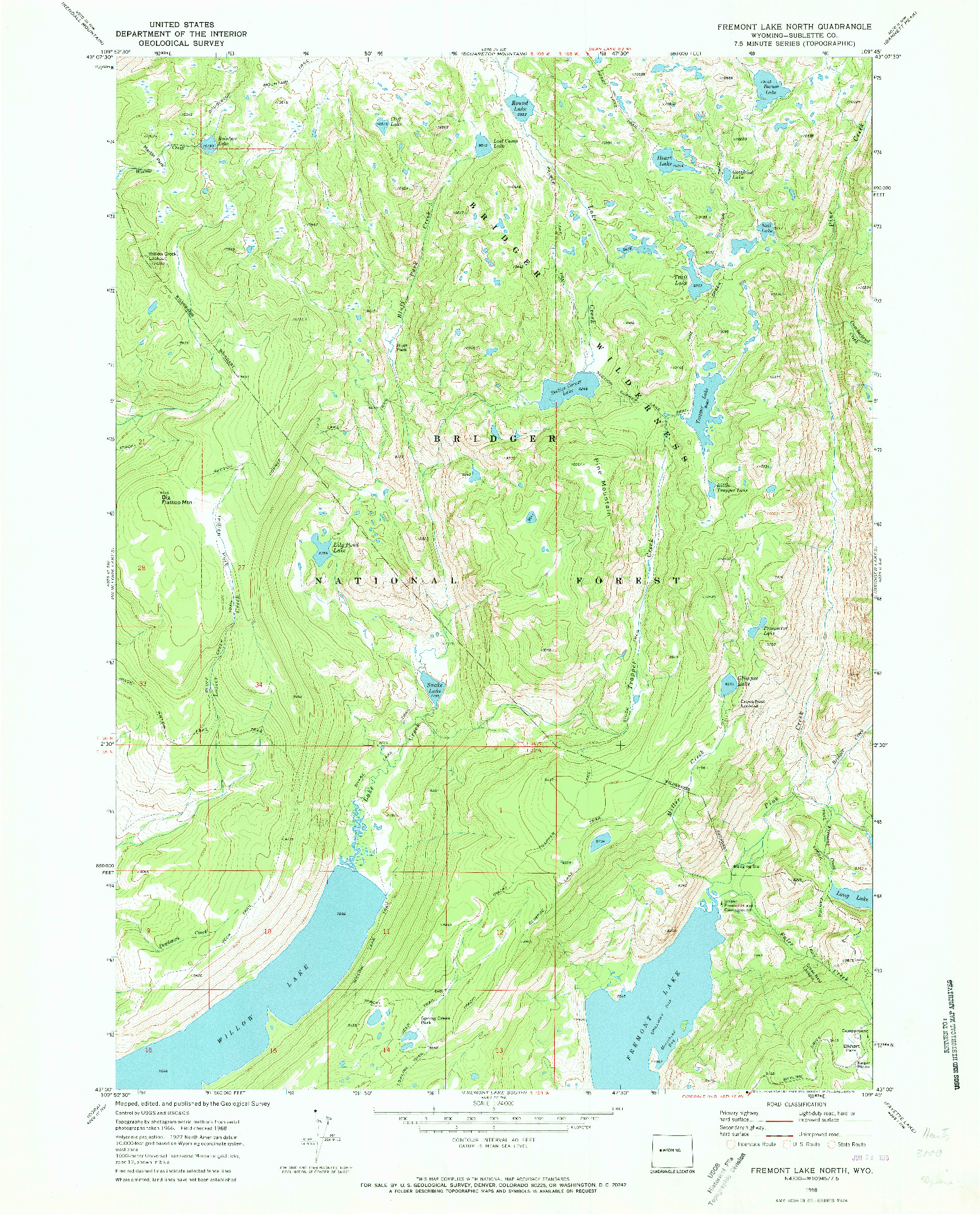 USGS 1:24000-SCALE QUADRANGLE FOR FREMONT LAKE NORTH, WY 1968