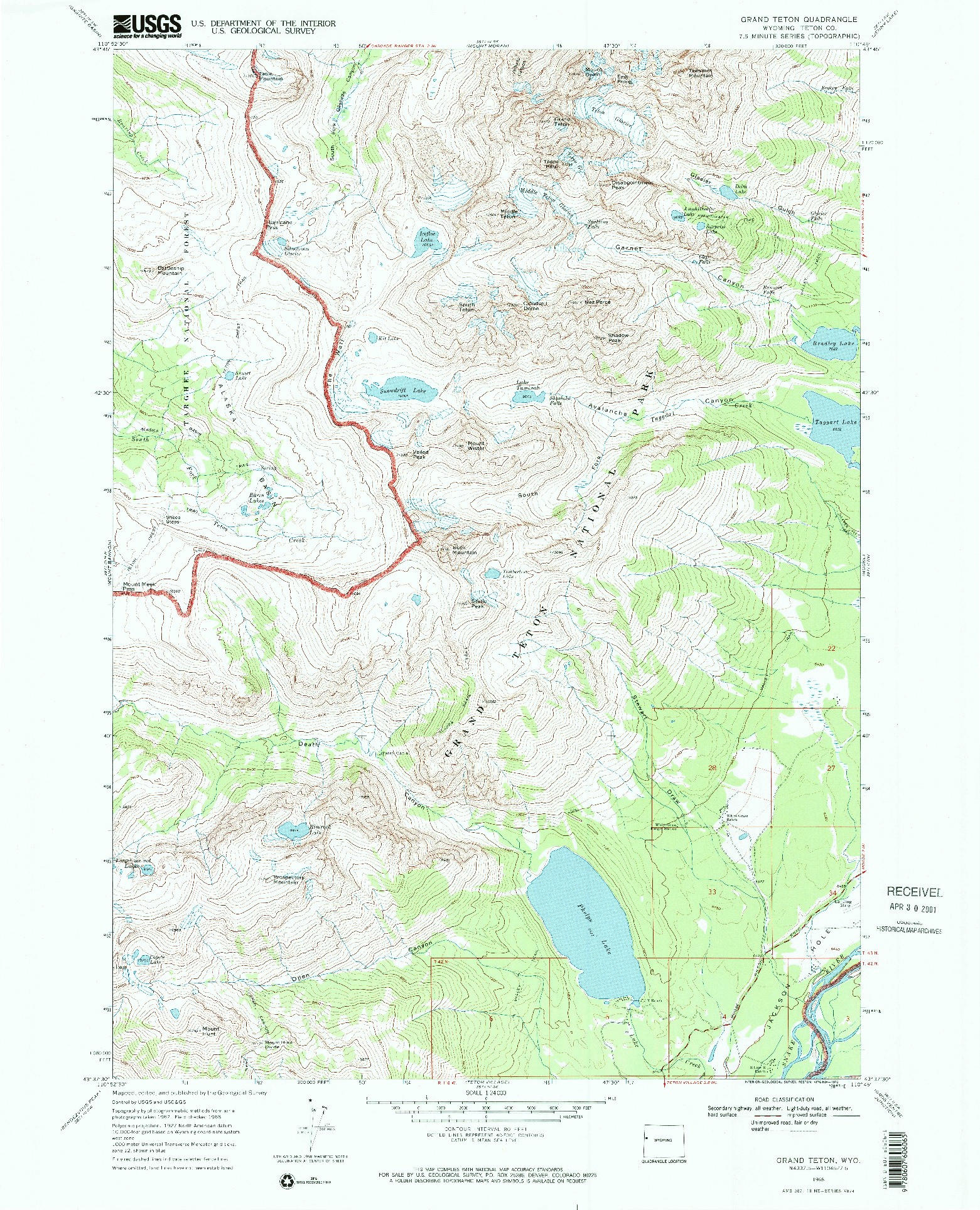 USGS 1:24000-SCALE QUADRANGLE FOR GRAND TETON, WY 1968