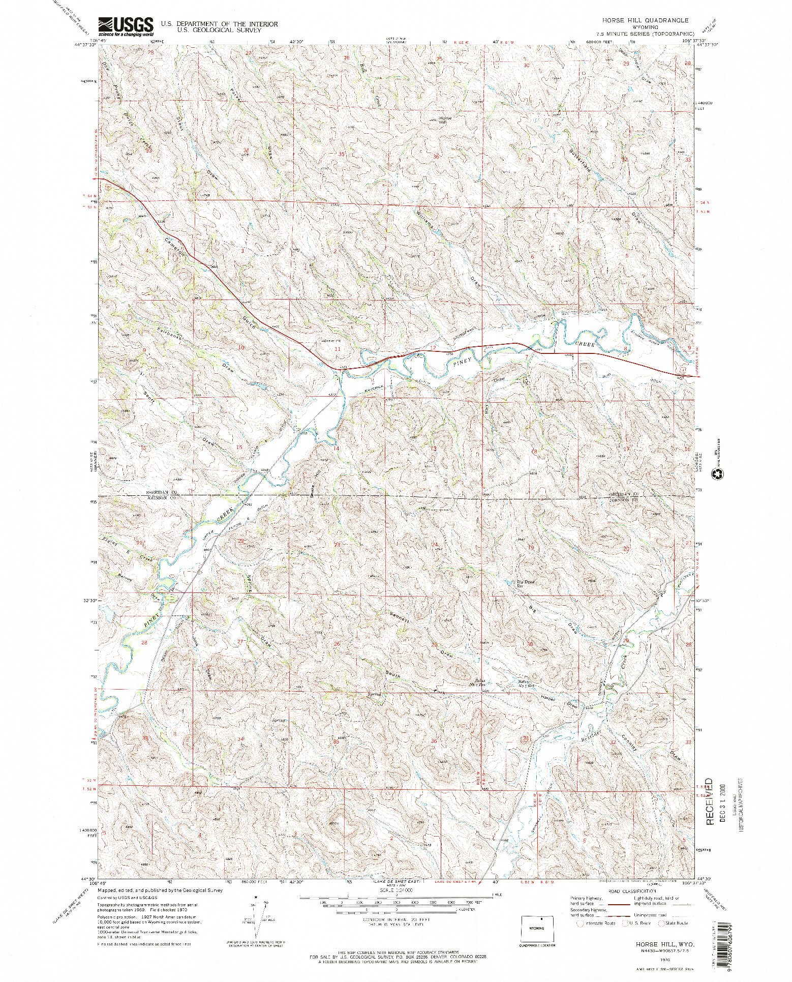 USGS 1:24000-SCALE QUADRANGLE FOR HORSE HILL, WY 1970