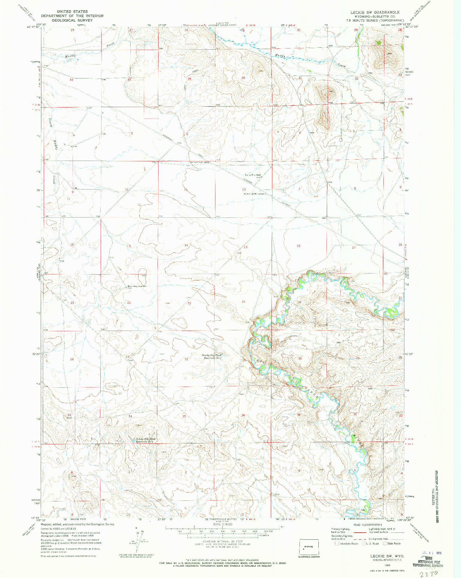 USGS 1:24000-SCALE QUADRANGLE FOR LECKIE SW, WY 1969
