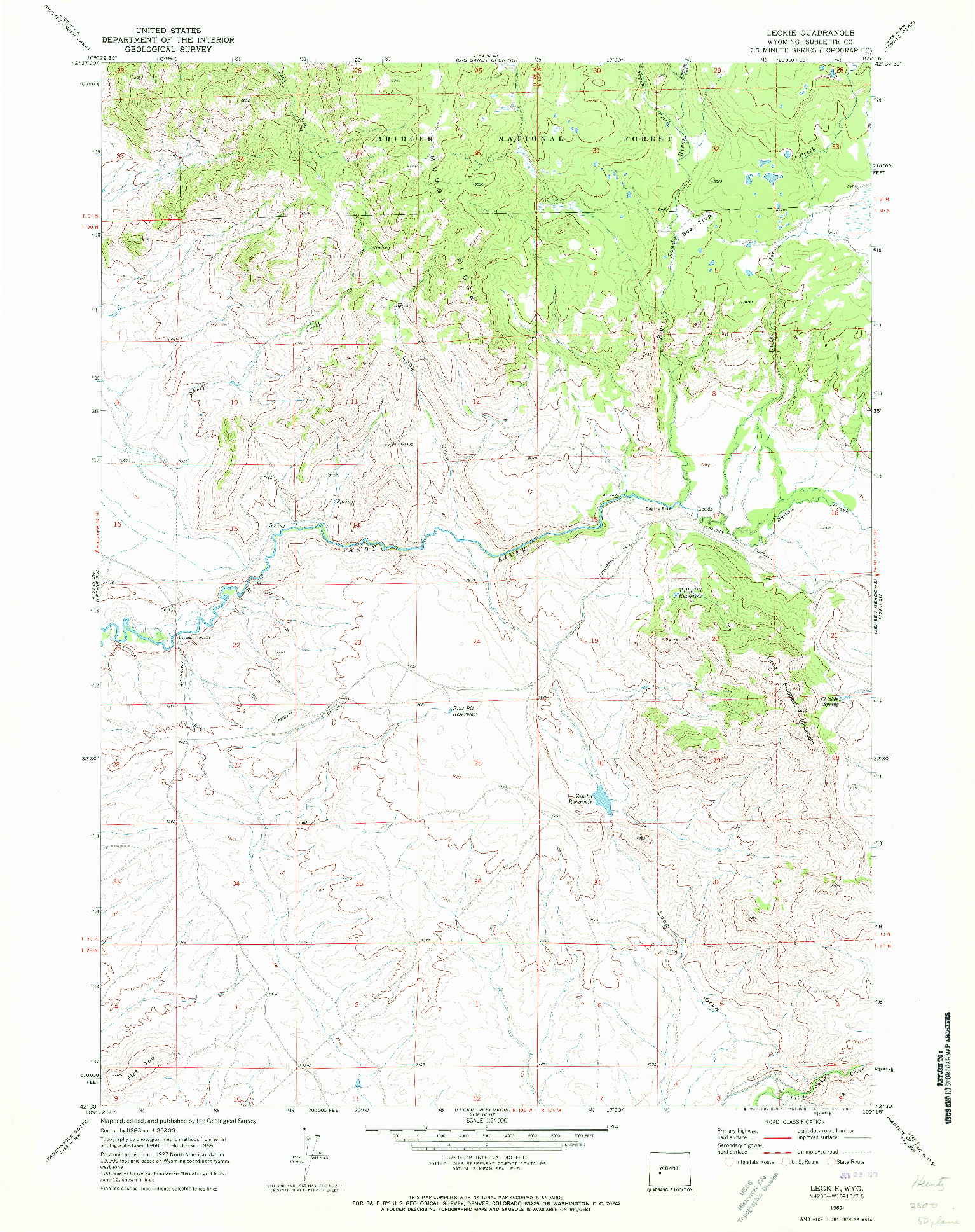 USGS 1:24000-SCALE QUADRANGLE FOR LECKIE, WY 1969