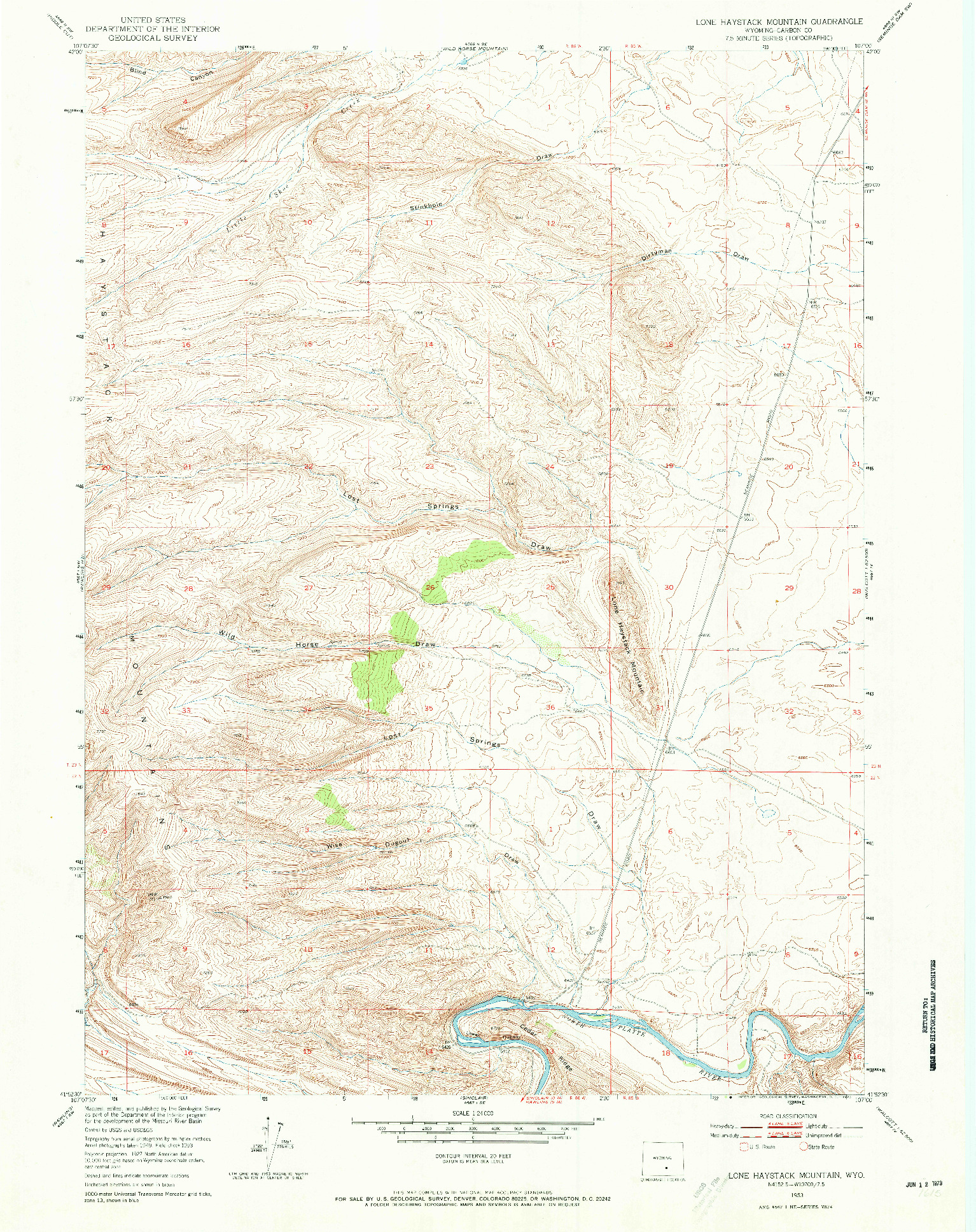 USGS 1:24000-SCALE QUADRANGLE FOR LONE HAYSTACK MOUNTAIN, WY 1953