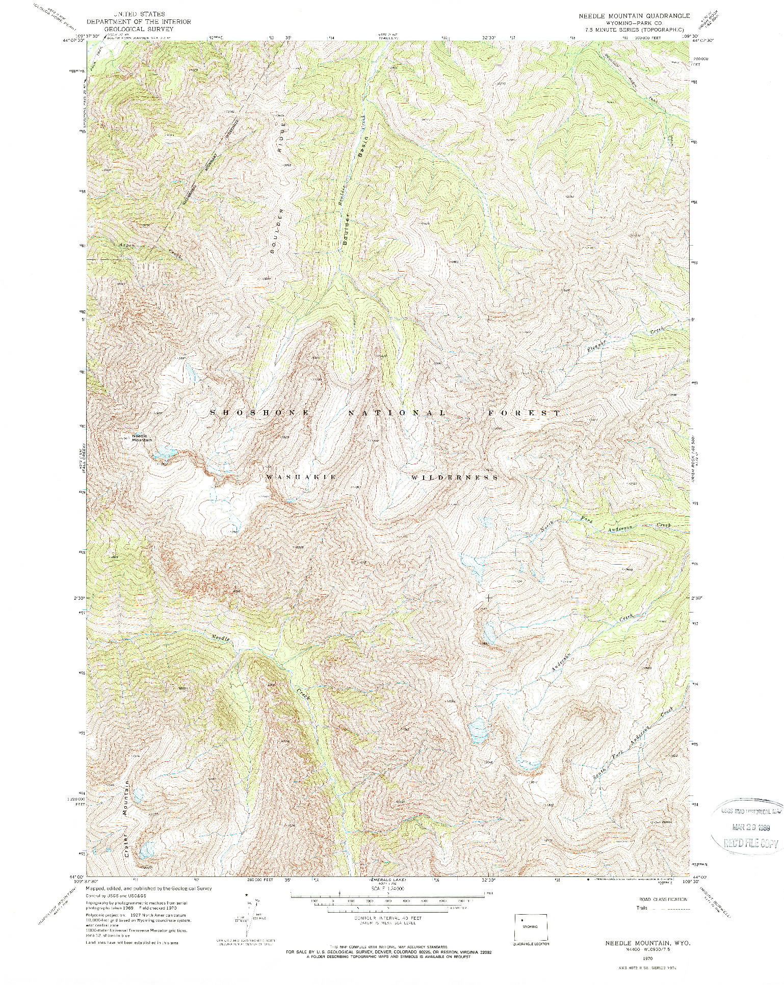 USGS 1:24000-SCALE QUADRANGLE FOR NEEDLE MOUNTAIN, WY 1970