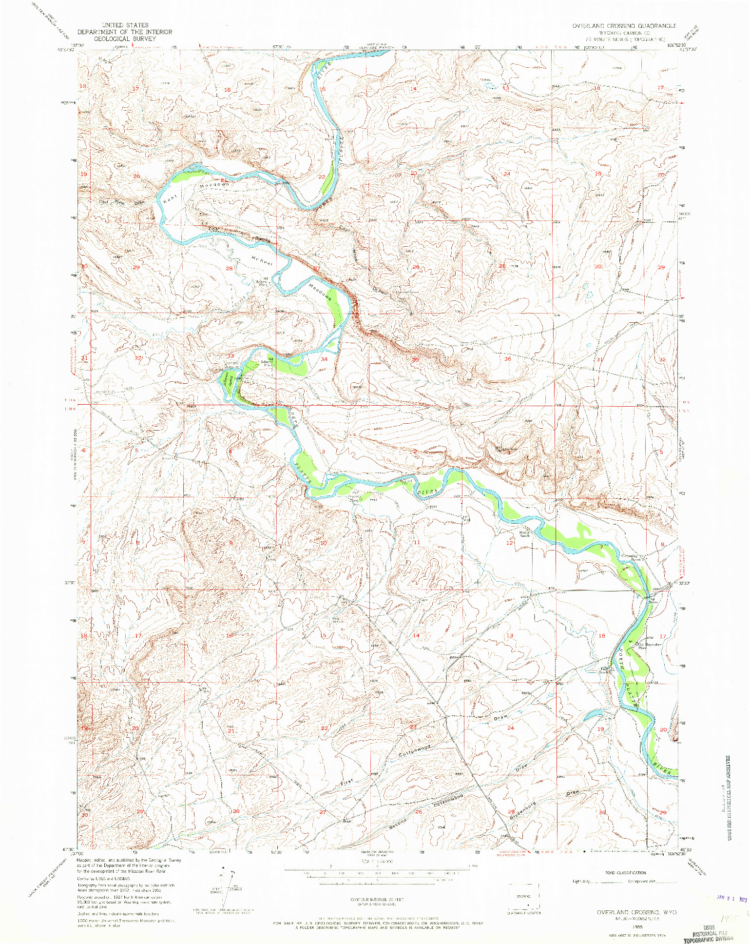 USGS 1:24000-SCALE QUADRANGLE FOR OVERLAND CROSSING, WY 1955