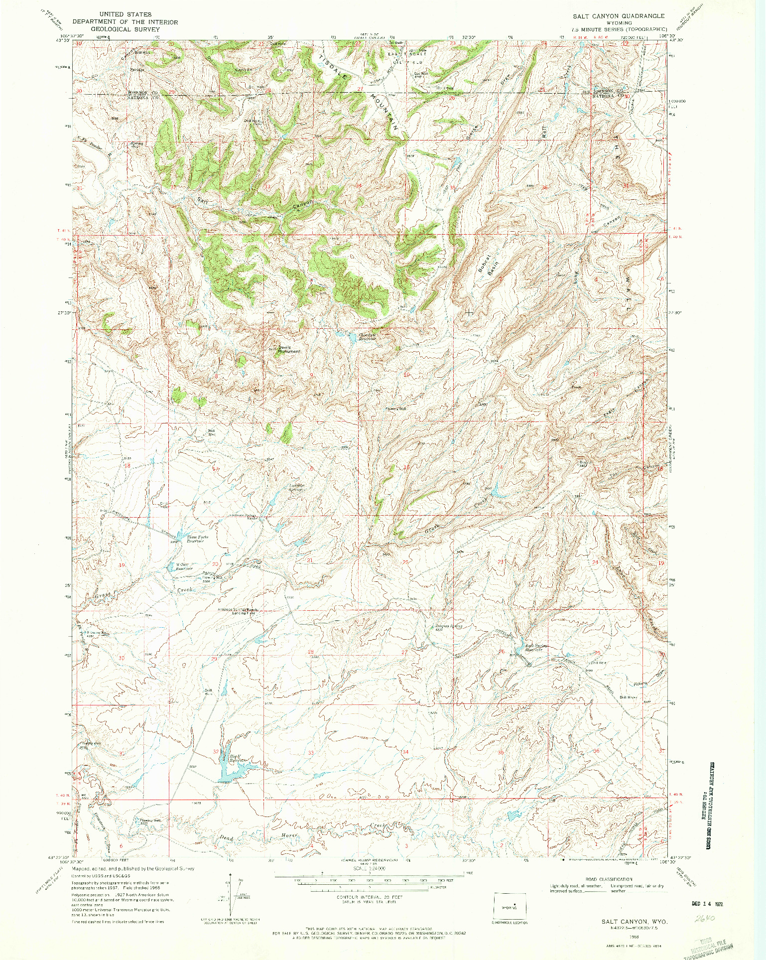 USGS 1:24000-SCALE QUADRANGLE FOR SALT CANYON, WY 1968