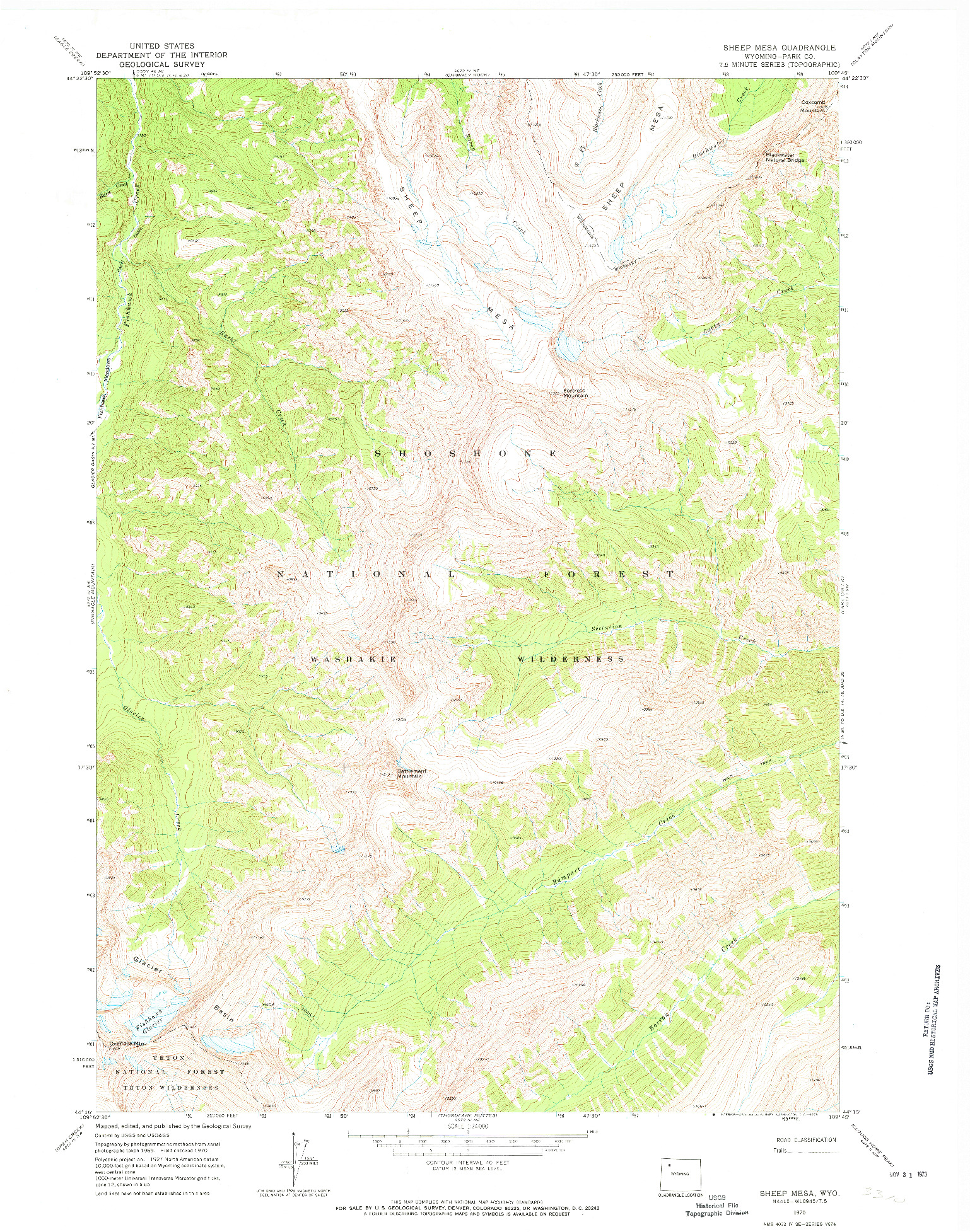 USGS 1:24000-SCALE QUADRANGLE FOR SHEEP MESA, WY 1970