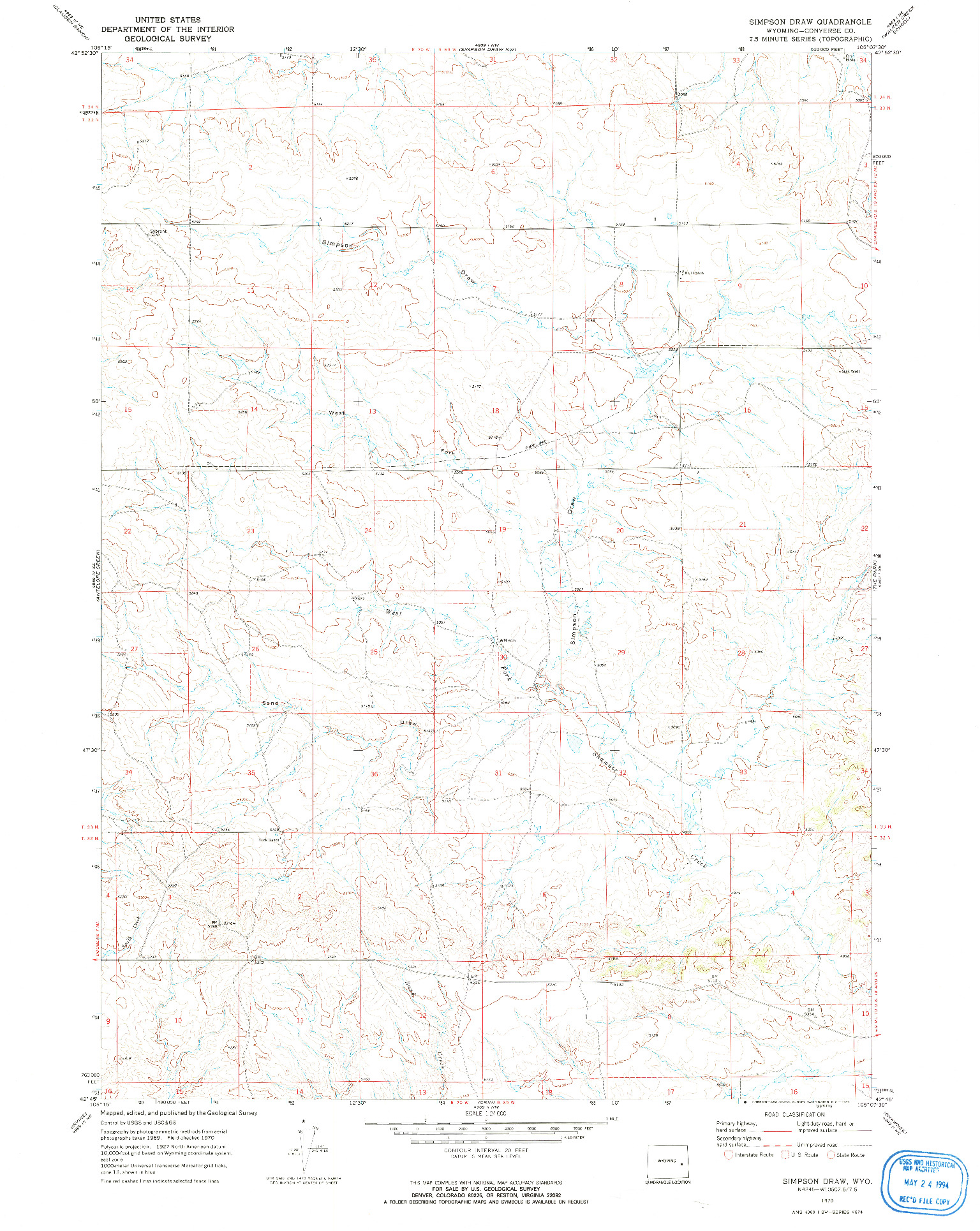 USGS 1:24000-SCALE QUADRANGLE FOR SIMPSON DRAW, WY 1970