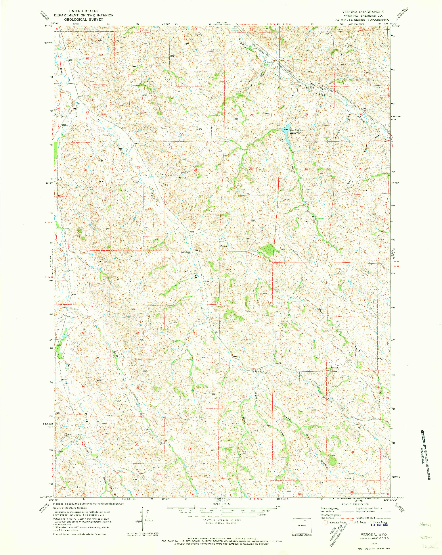 USGS 1:24000-SCALE QUADRANGLE FOR VERONA, WY 1970