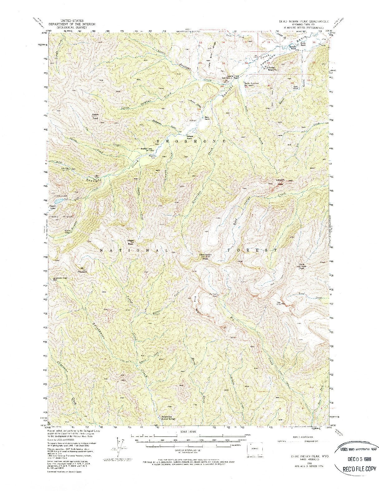 USGS 1:62500-SCALE QUADRANGLE FOR DEAD INDIAN PEAK, WY 1956