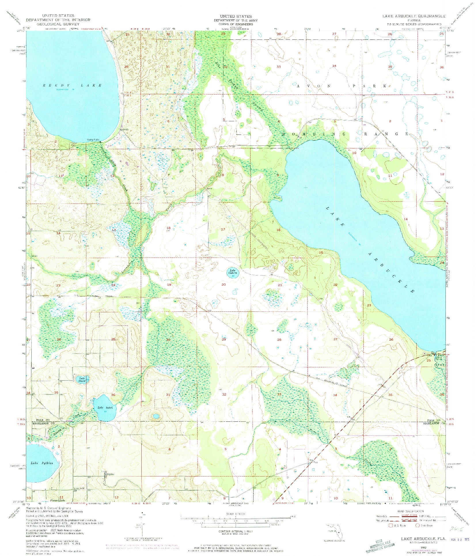 USGS 1:24000-SCALE QUADRANGLE FOR LAKE ARBUCKLE, FL 1952