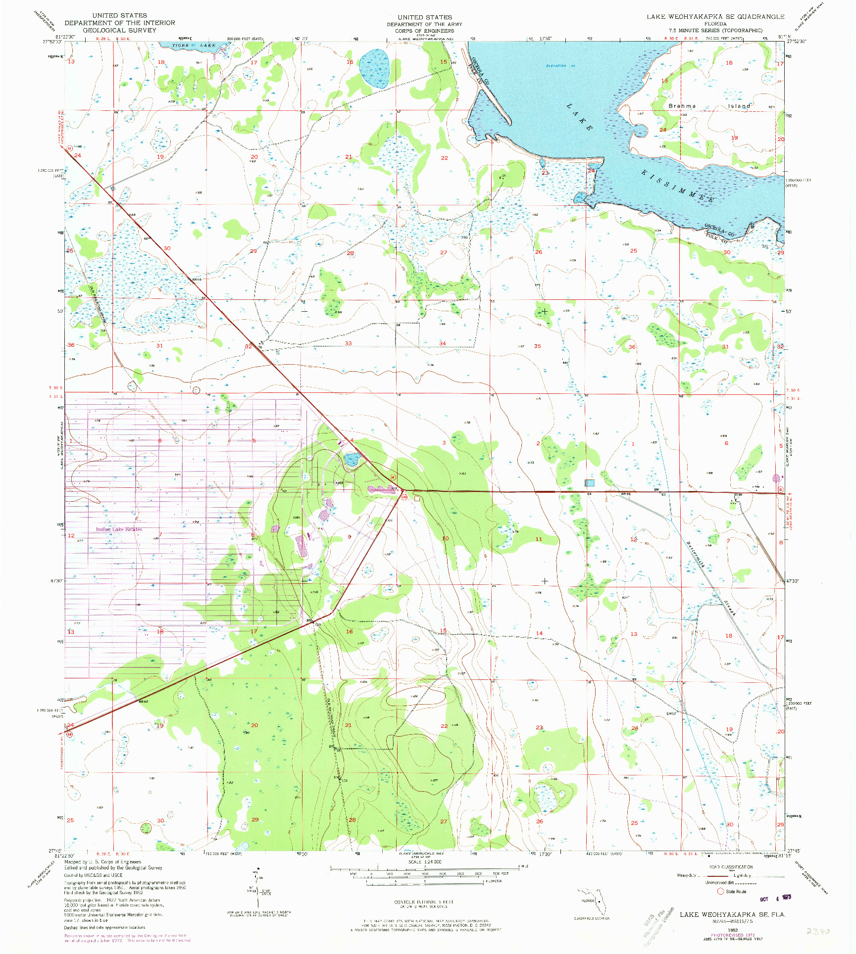 USGS 1:24000-SCALE QUADRANGLE FOR LAKE WEOHYAKAPKA SE, FL 1952