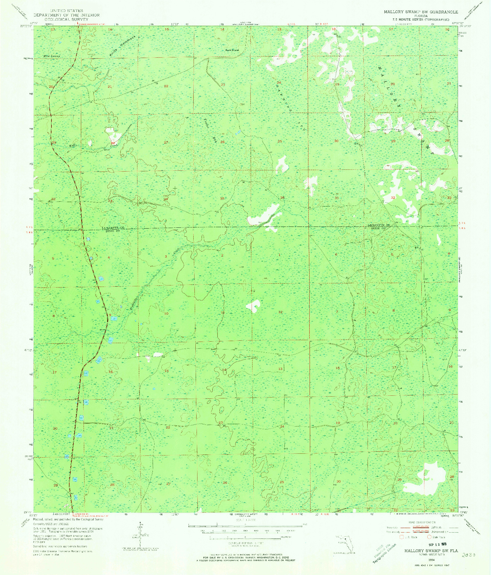 USGS 1:24000-SCALE QUADRANGLE FOR MALLORY SWAMP SW, FL 1954