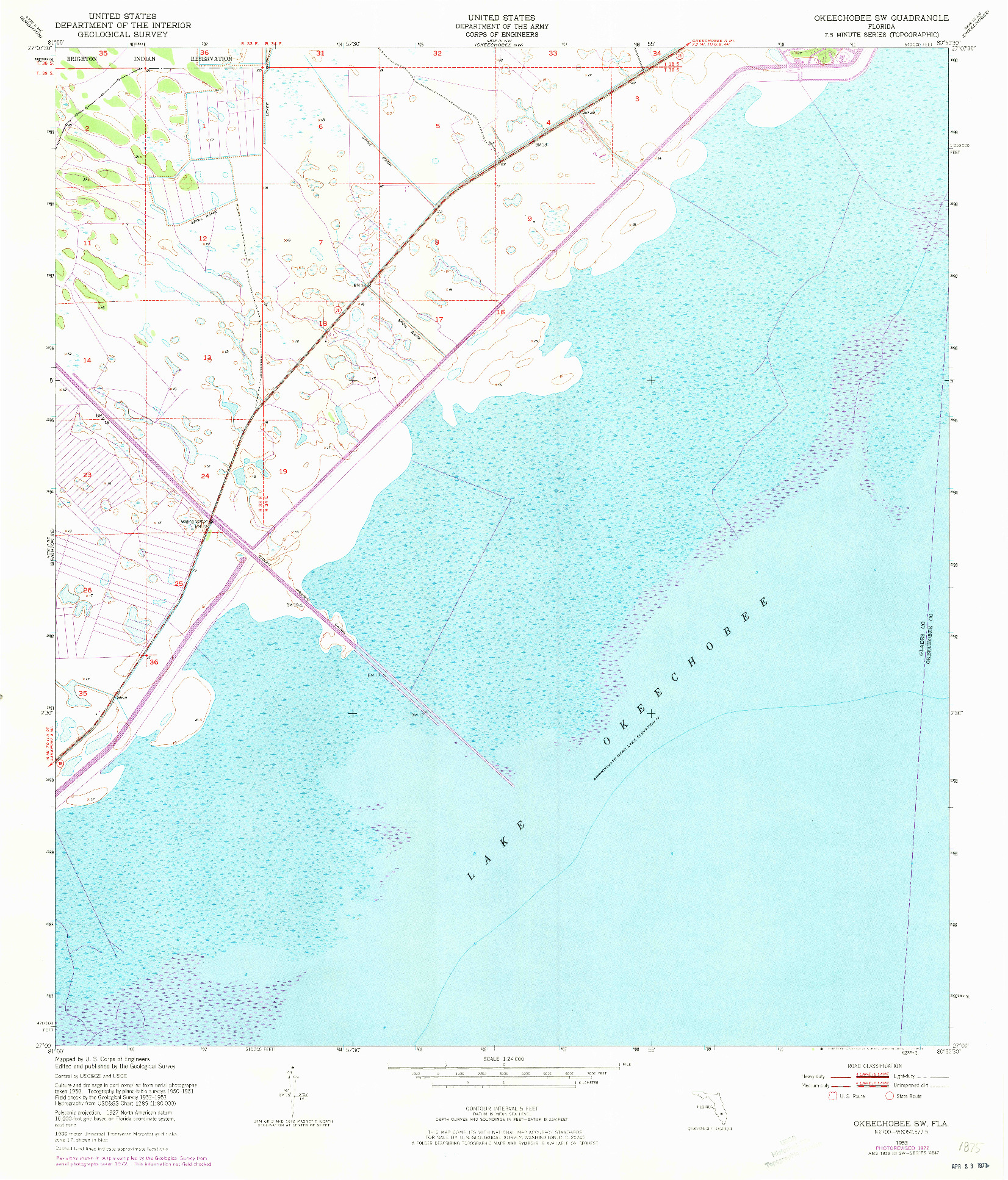 USGS 1:24000-SCALE QUADRANGLE FOR OKEECHOBEE SW, FL 1953