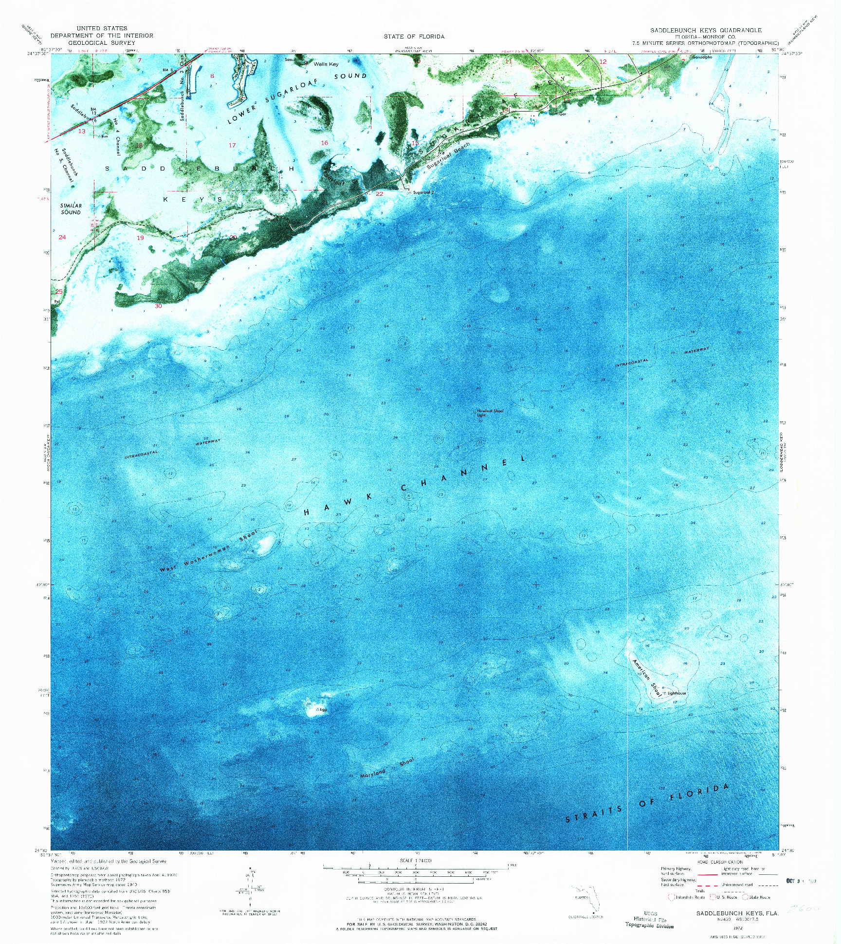 USGS 1:24000-SCALE QUADRANGLE FOR SADDLEBUNCH KEYS, FL 1972