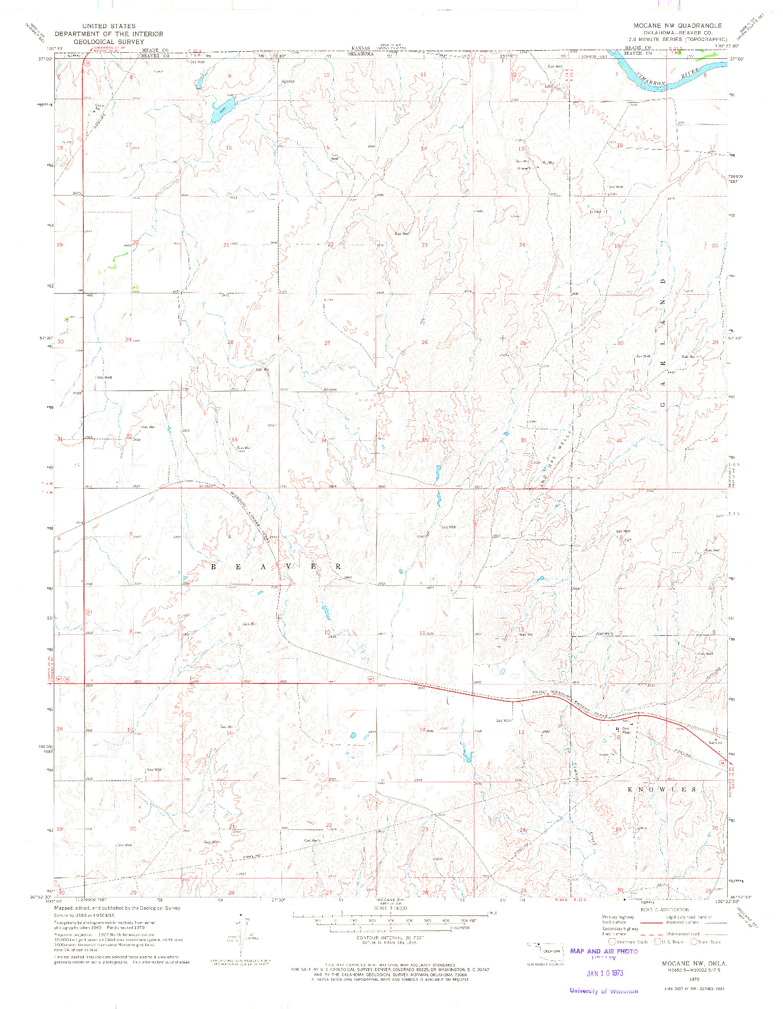 USGS 1:24000-SCALE QUADRANGLE FOR MOCANE NW, OK 1970