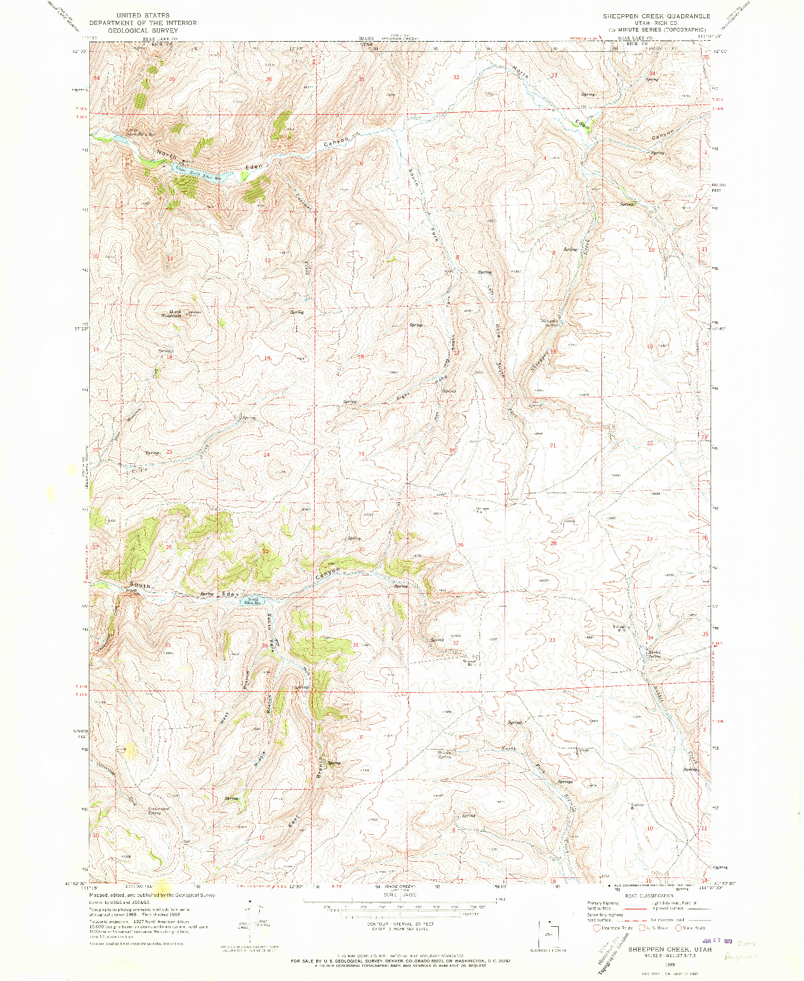 USGS 1:24000-SCALE QUADRANGLE FOR SHEEPPEN CREEK, UT 1969