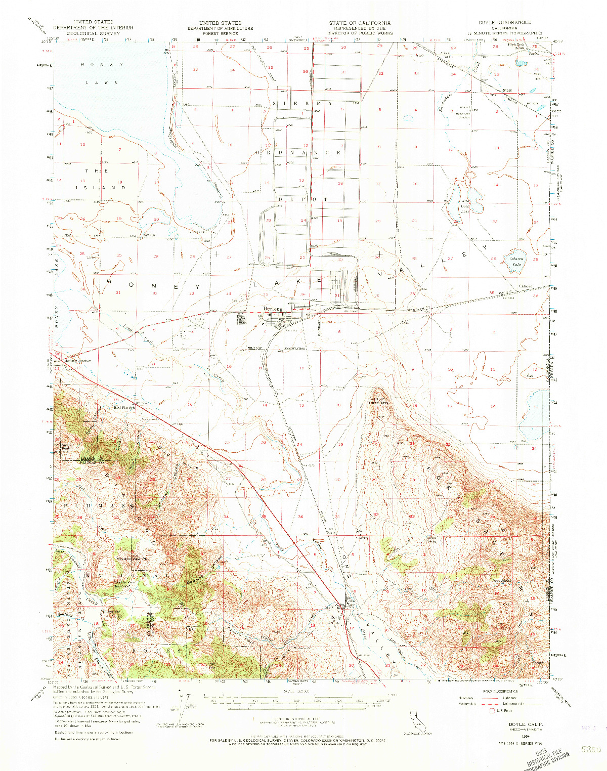 USGS 1:62500-SCALE QUADRANGLE FOR DOYLE, CA 1954