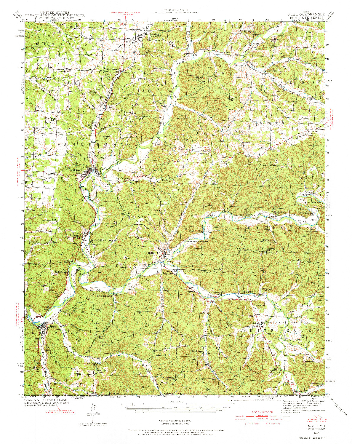 USGS 1:62500-SCALE QUADRANGLE FOR NOEL, MO 1940