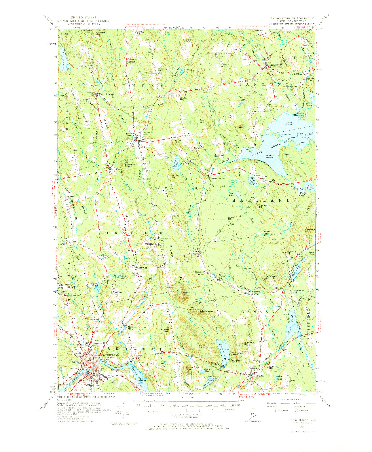 USGS 1:62500-SCALE QUADRANGLE FOR SKOWHEGAN, ME 1955