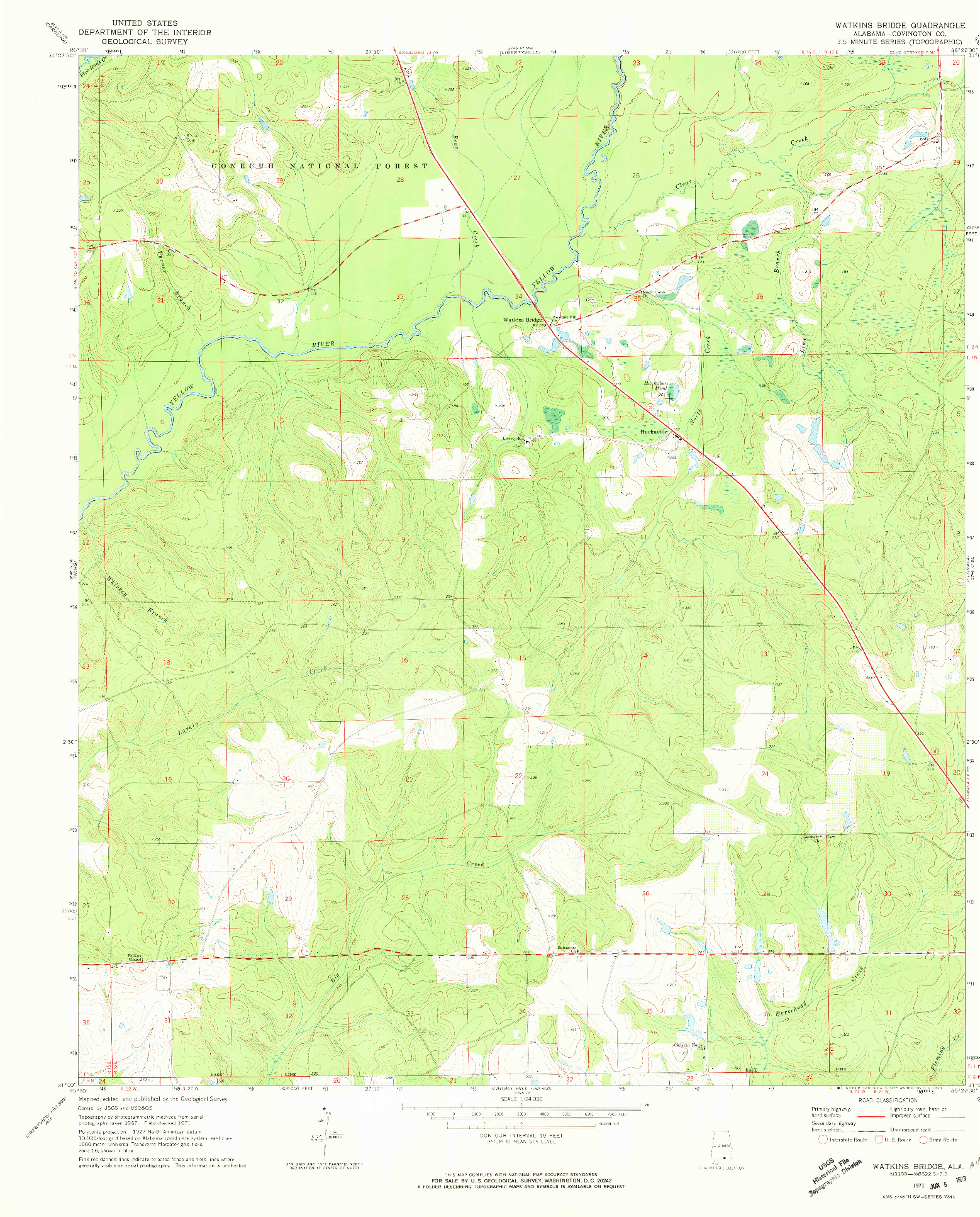 USGS 1:24000-SCALE QUADRANGLE FOR WATKINS BRIDGE, AL 1971