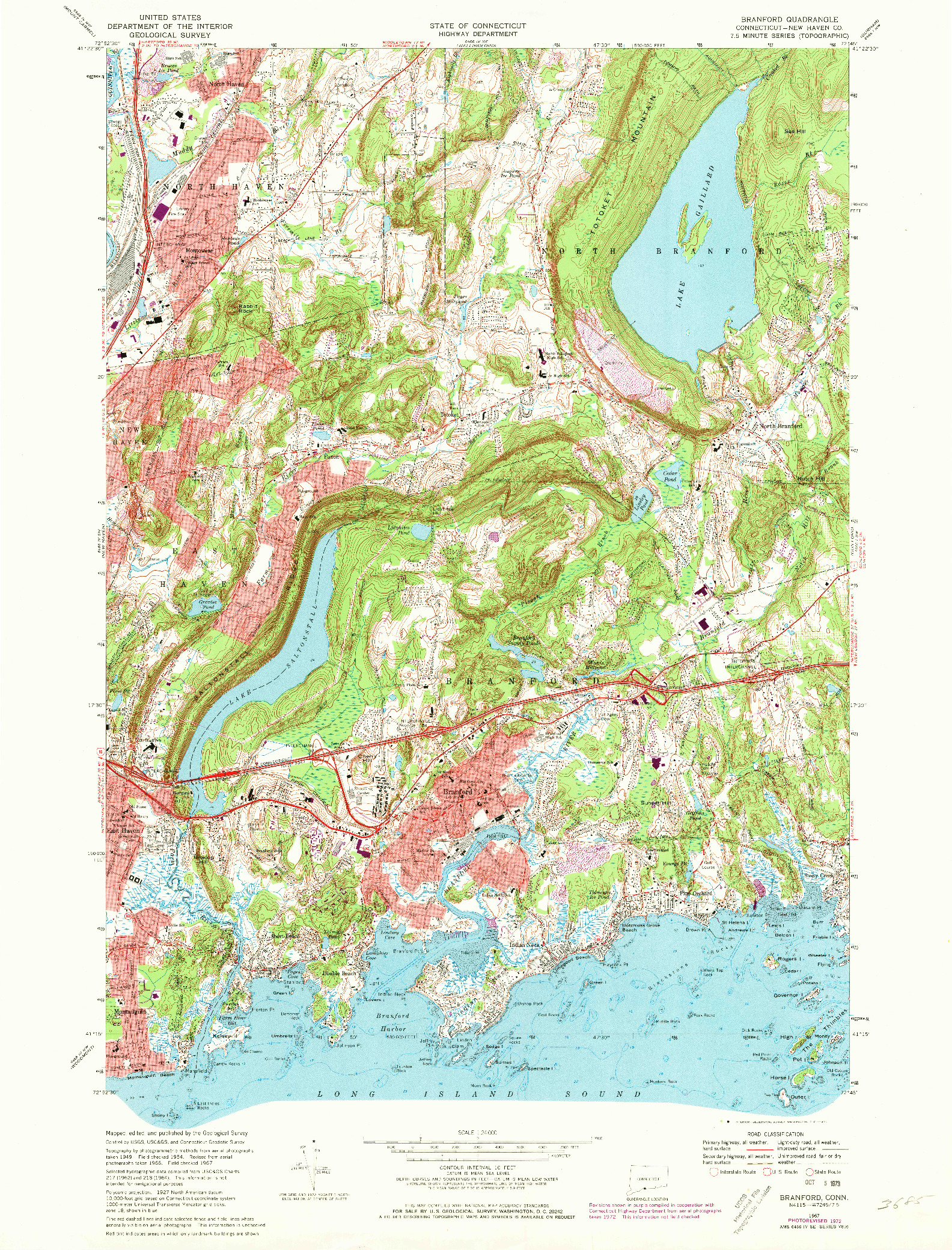 USGS 1:24000-SCALE QUADRANGLE FOR BRANFORD, CT 1967