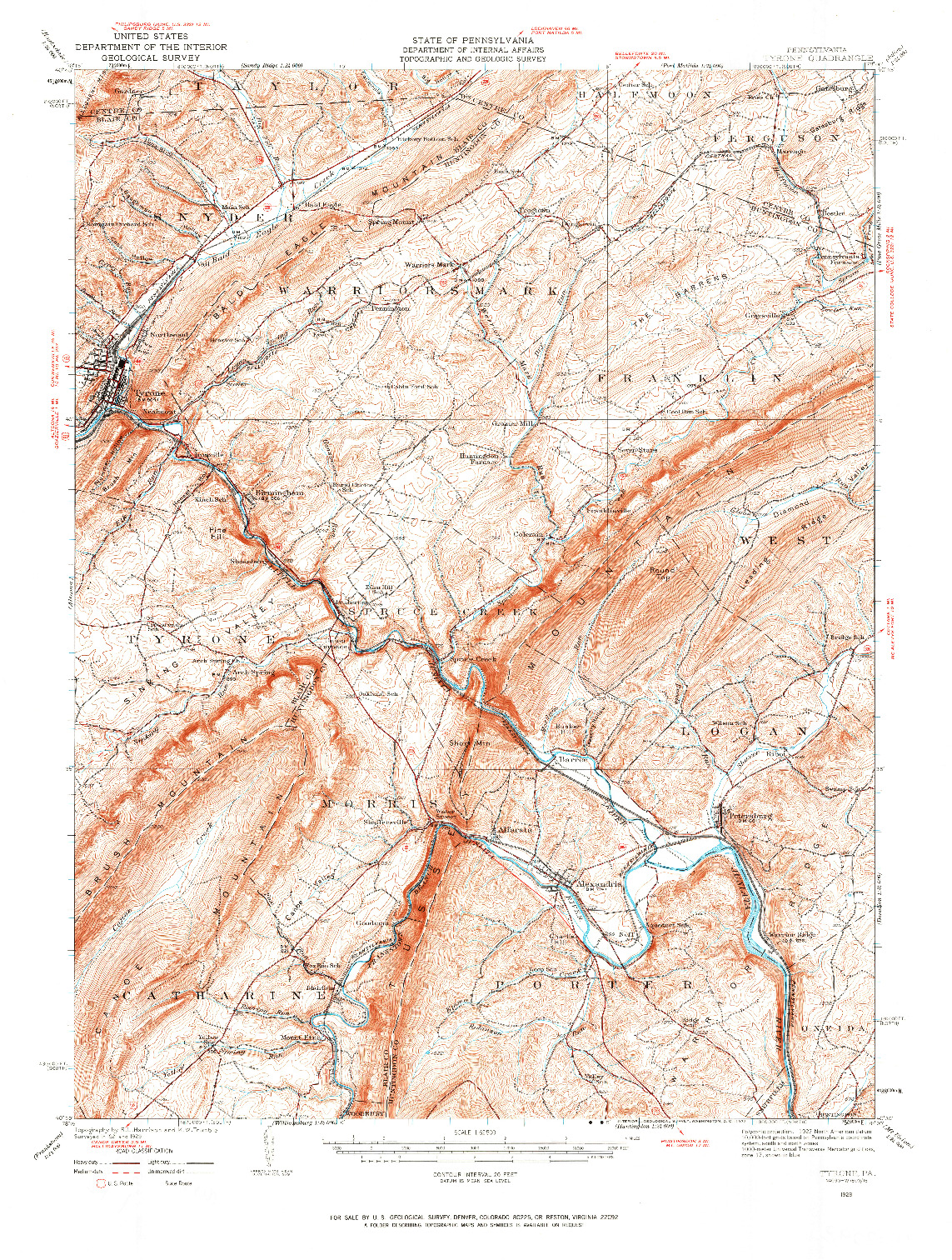 USGS 1:62500-SCALE QUADRANGLE FOR TYRONE, PA 1929