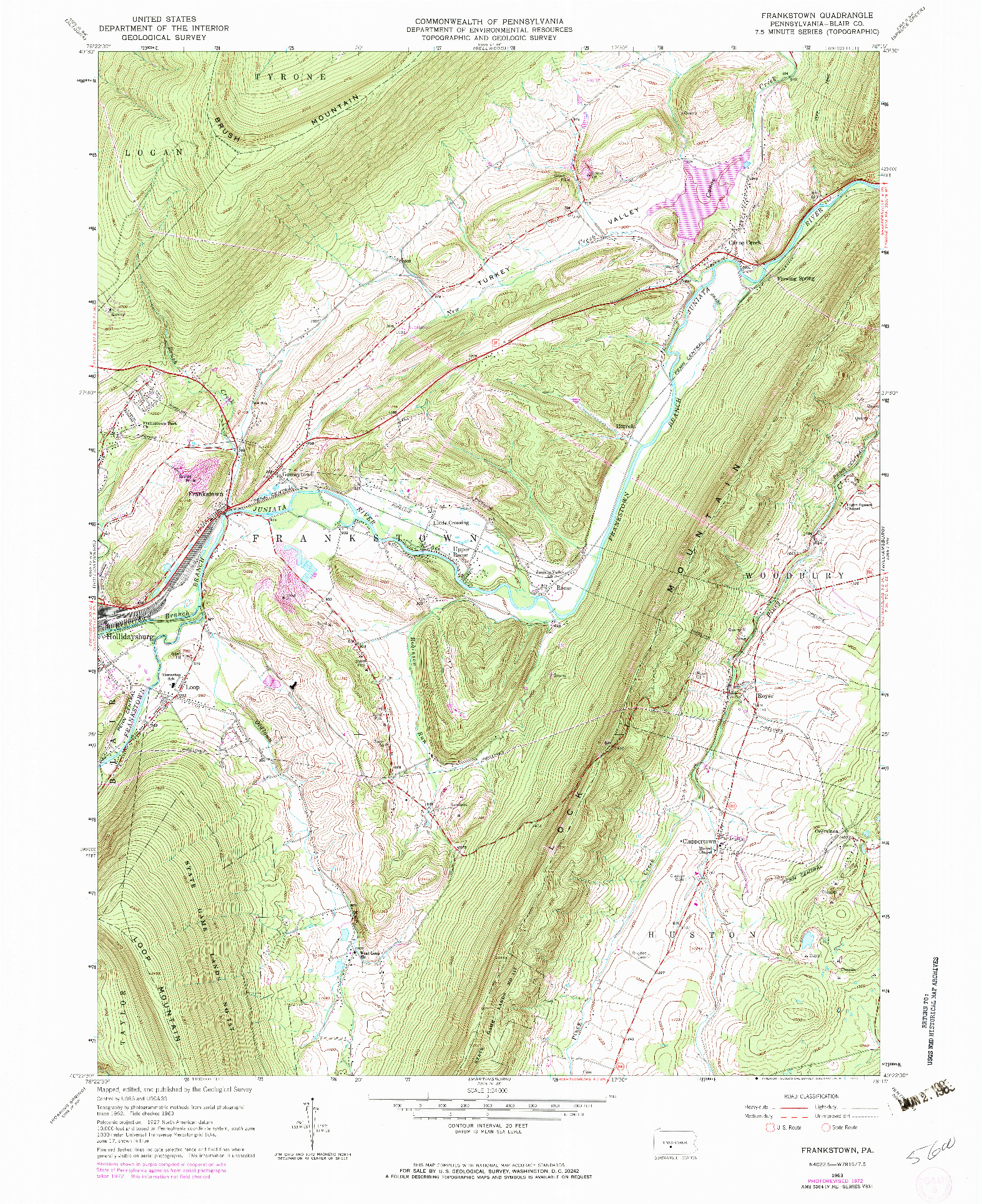 USGS 1:24000-SCALE QUADRANGLE FOR FRANKSTOWN, PA 1963