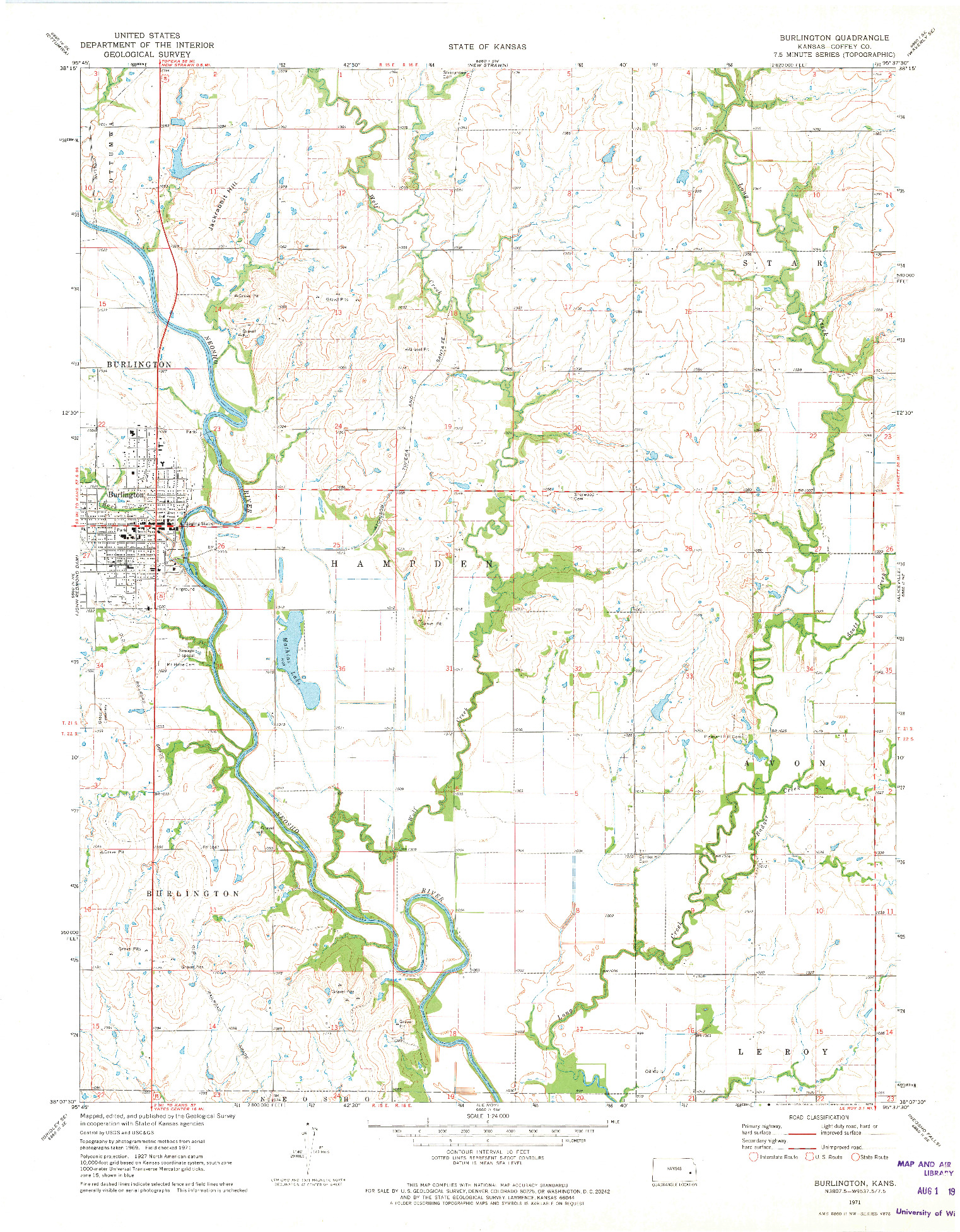 USGS 1:24000-SCALE QUADRANGLE FOR BURLINGTON, KS 1971