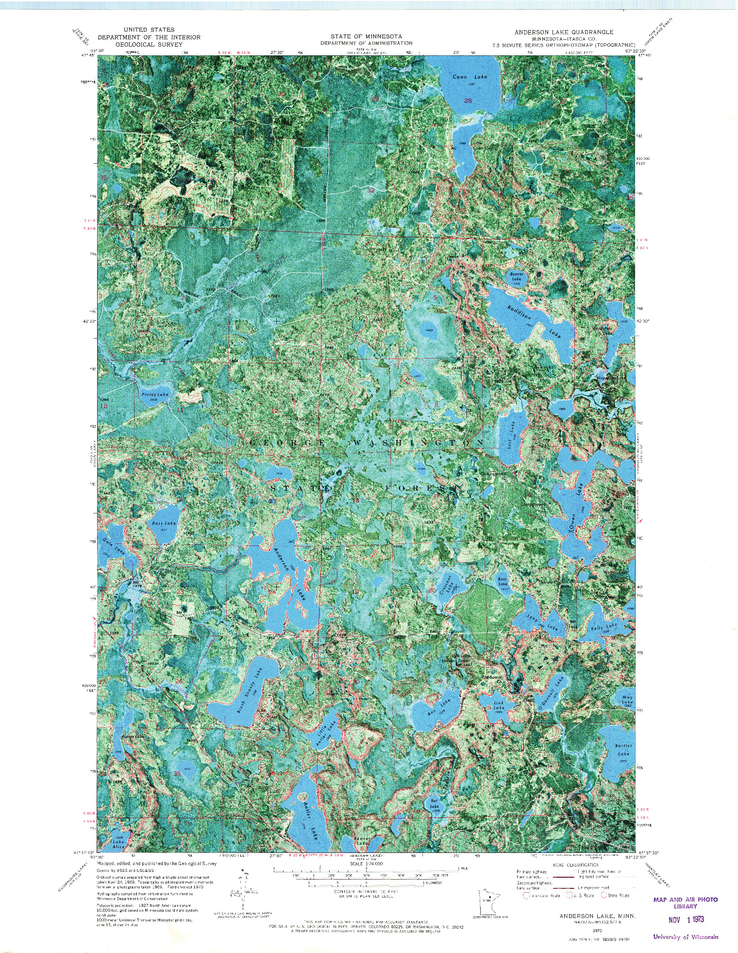 USGS 1:24000-SCALE QUADRANGLE FOR ANDERSON LAKE, MN 1970