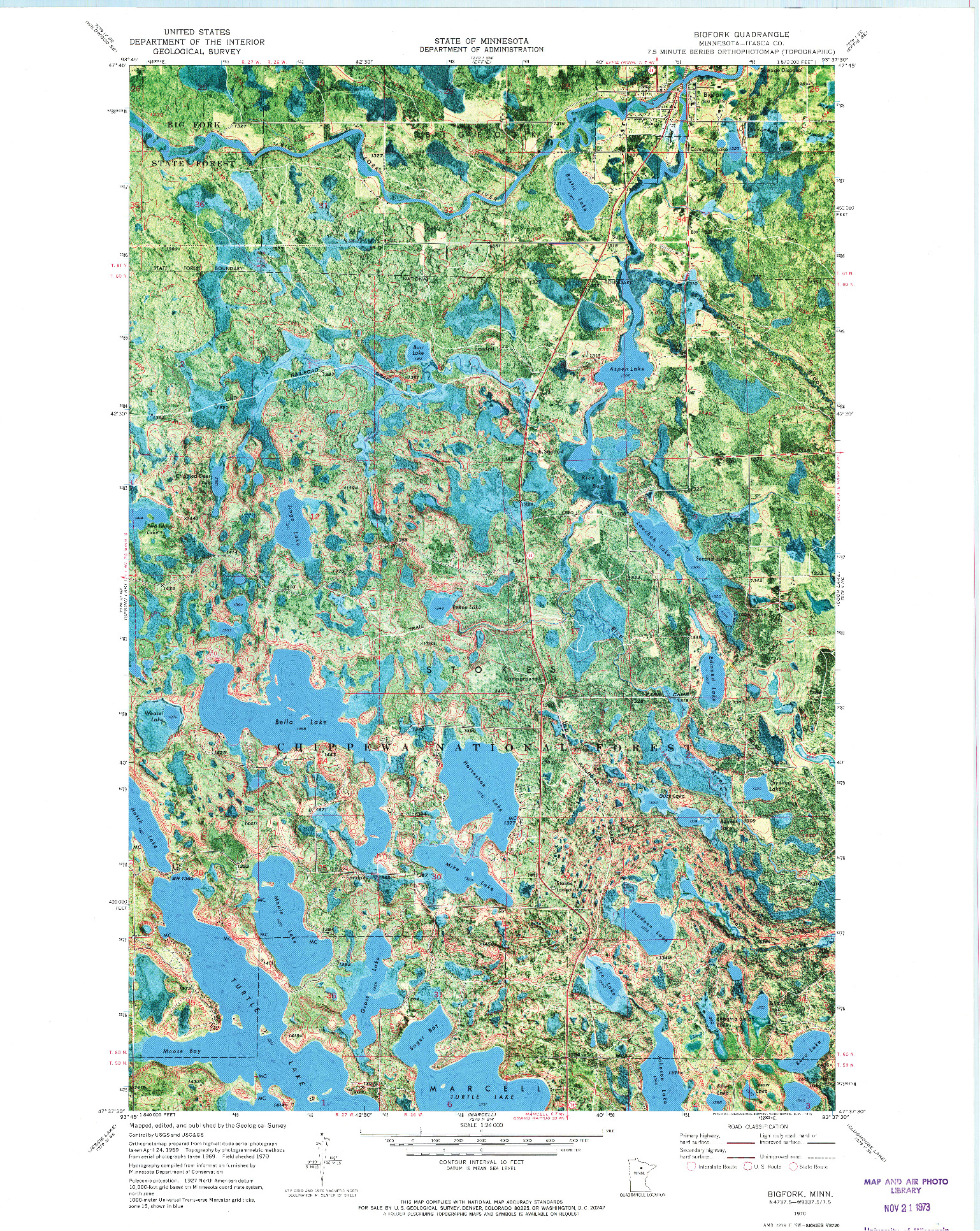 USGS 1:24000-SCALE QUADRANGLE FOR BIGFORK, MN 1970