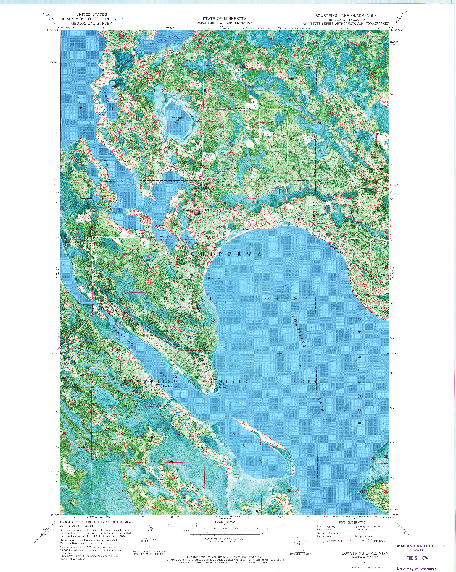 USGS 1:24000-SCALE QUADRANGLE FOR BOWSTRING LAKE, MN 1970