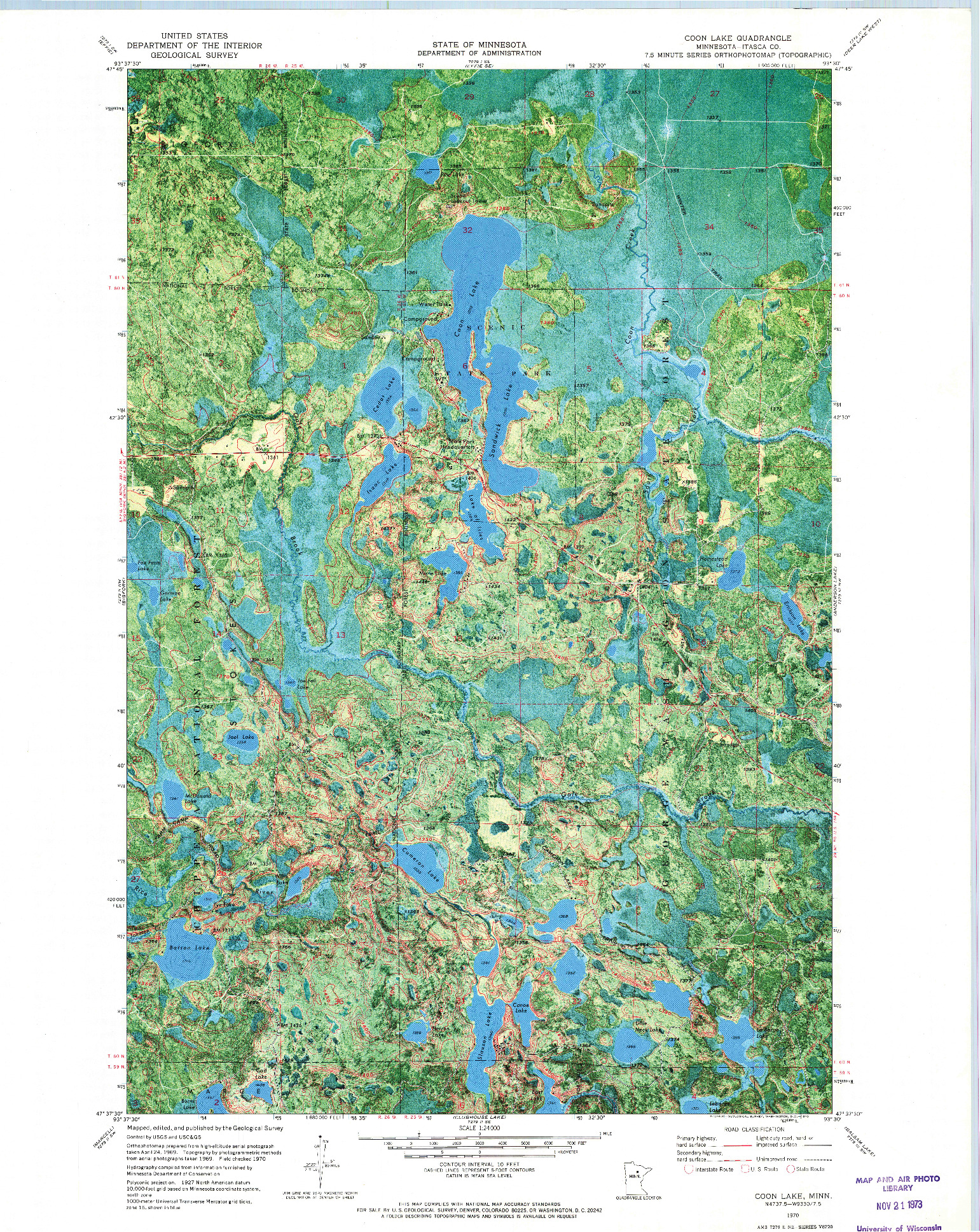 USGS 1:24000-SCALE QUADRANGLE FOR COON LAKE, MN 1970