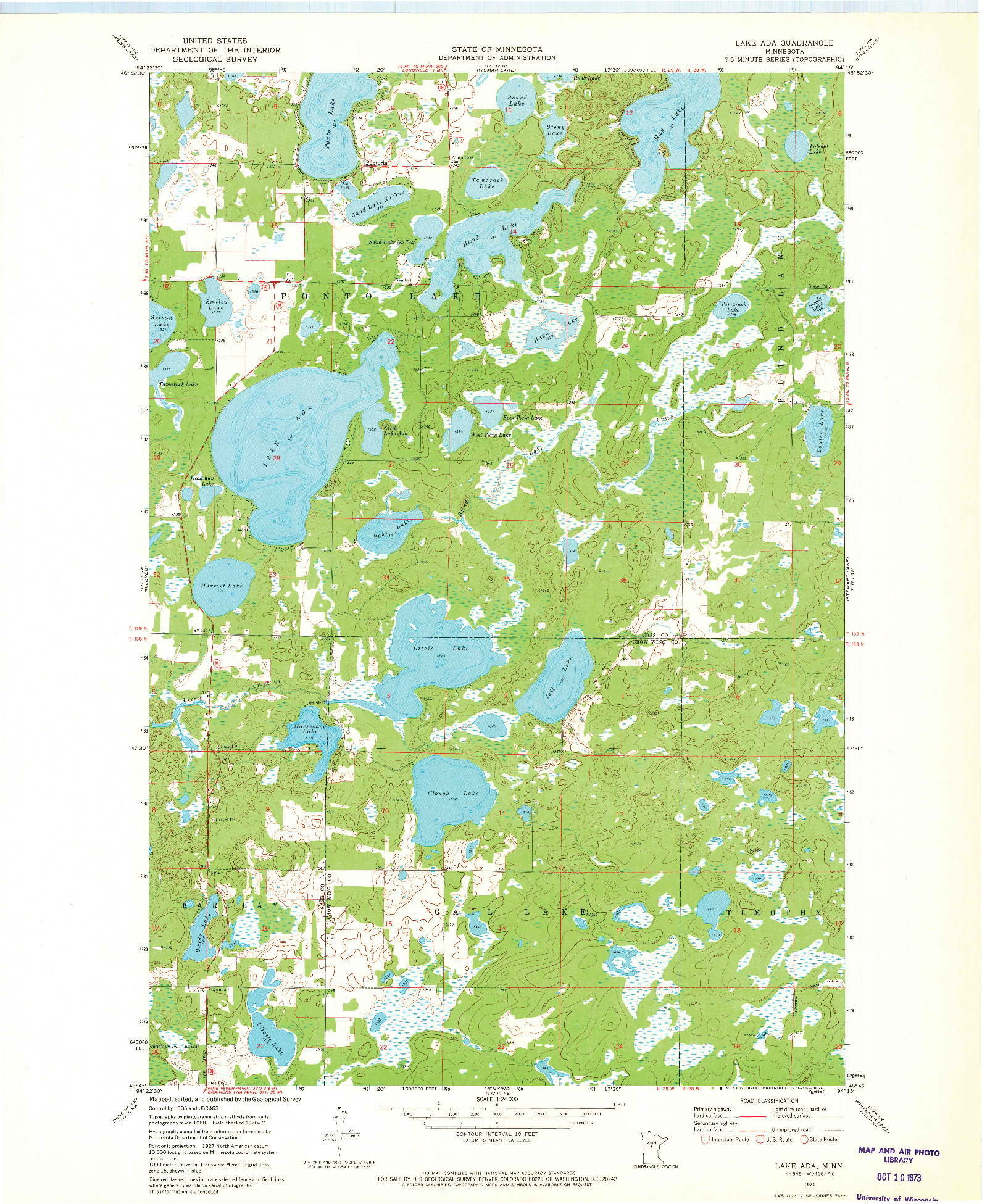 USGS 1:24000-SCALE QUADRANGLE FOR LAKE ADA, MN 1971