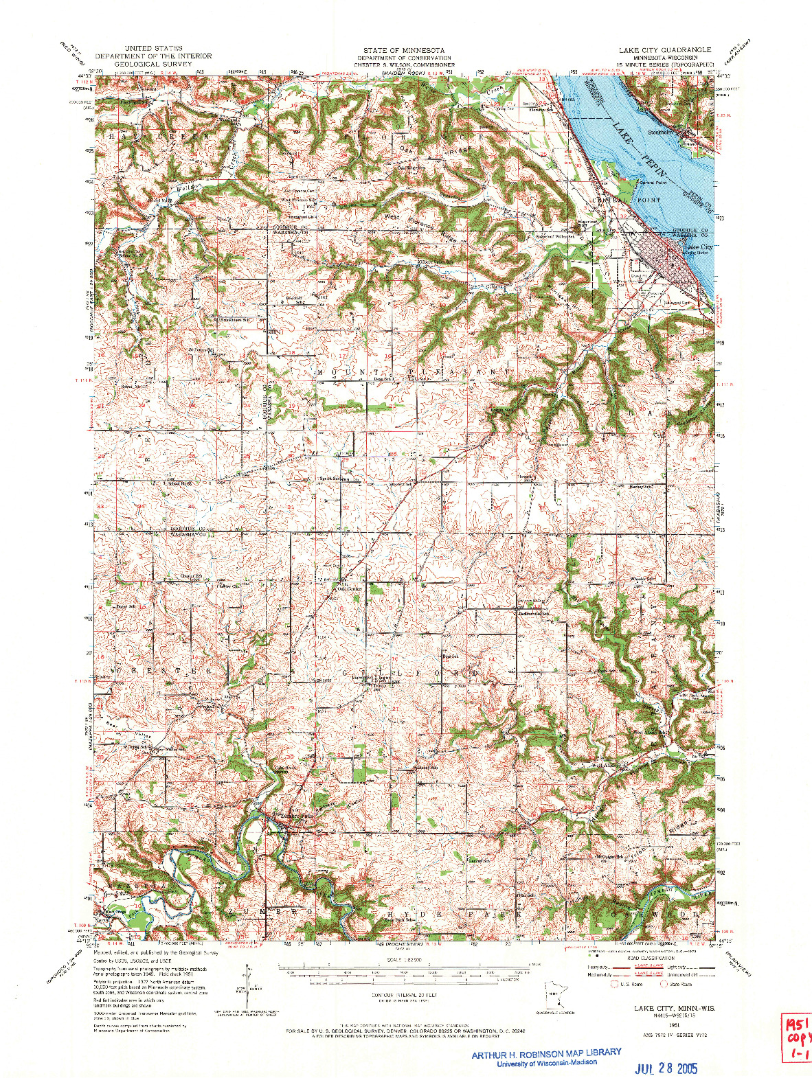 USGS 1:62500-SCALE QUADRANGLE FOR LAKE CITY, MN 1951